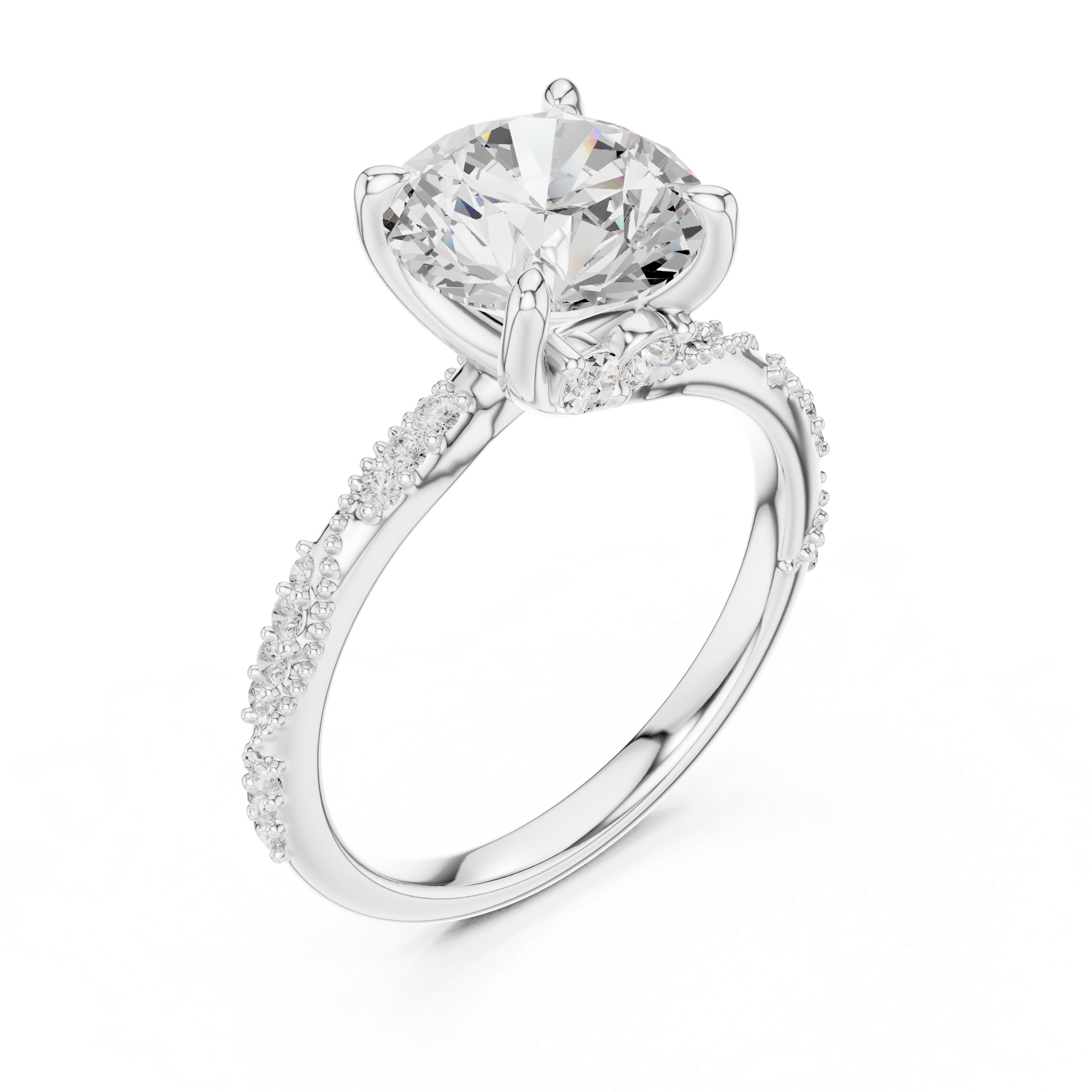 Round Cut Diamond Engagement Ring With Vintage Milgrain Band