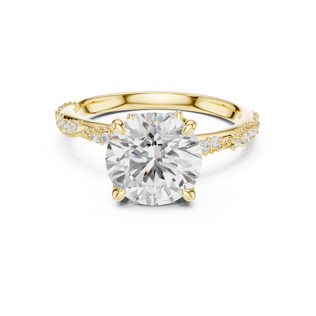 Round Cut Diamond Engagement Ring With Vintage Milgrain Band