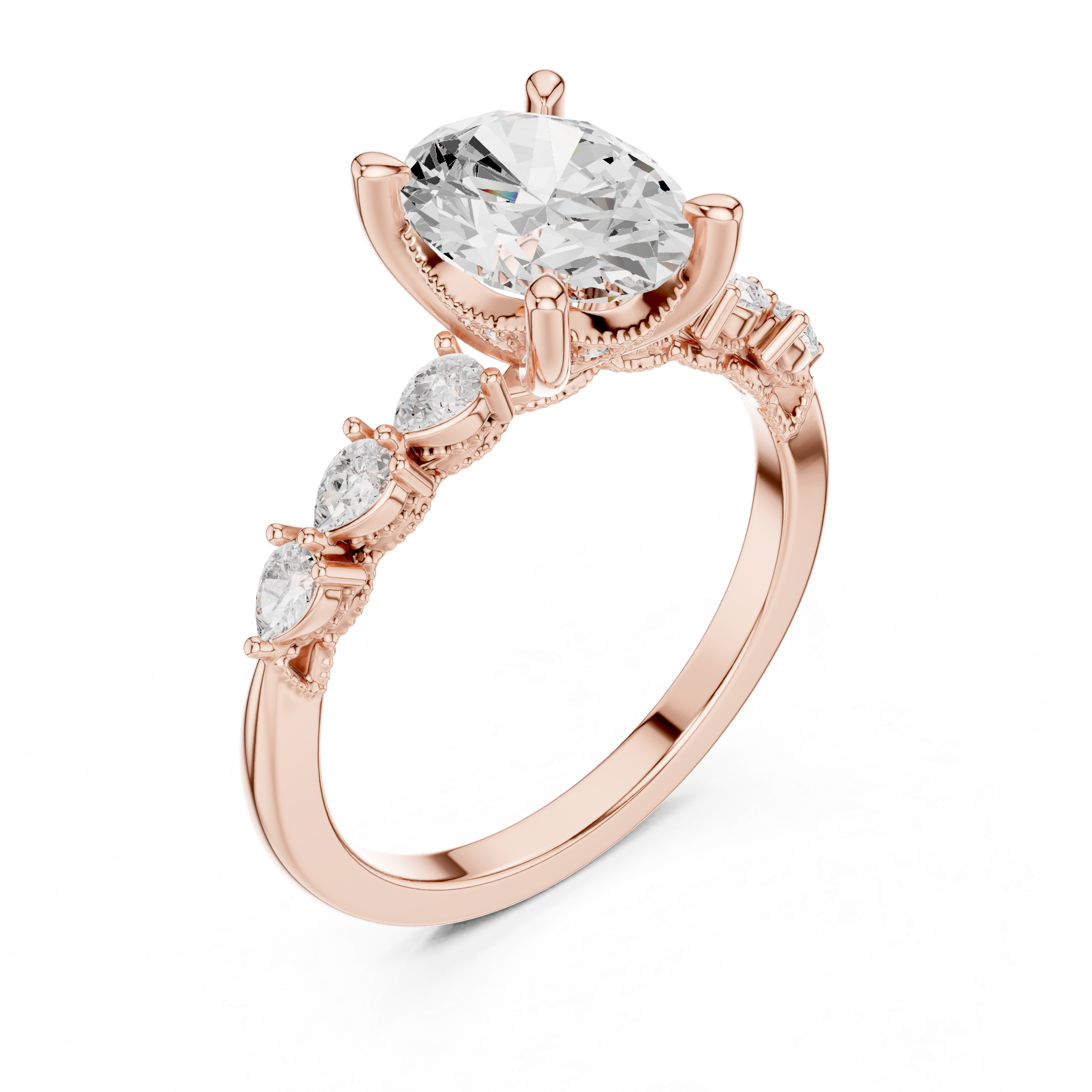 Oval Cut Diamond Anniversary Ring With Pear Side Stone