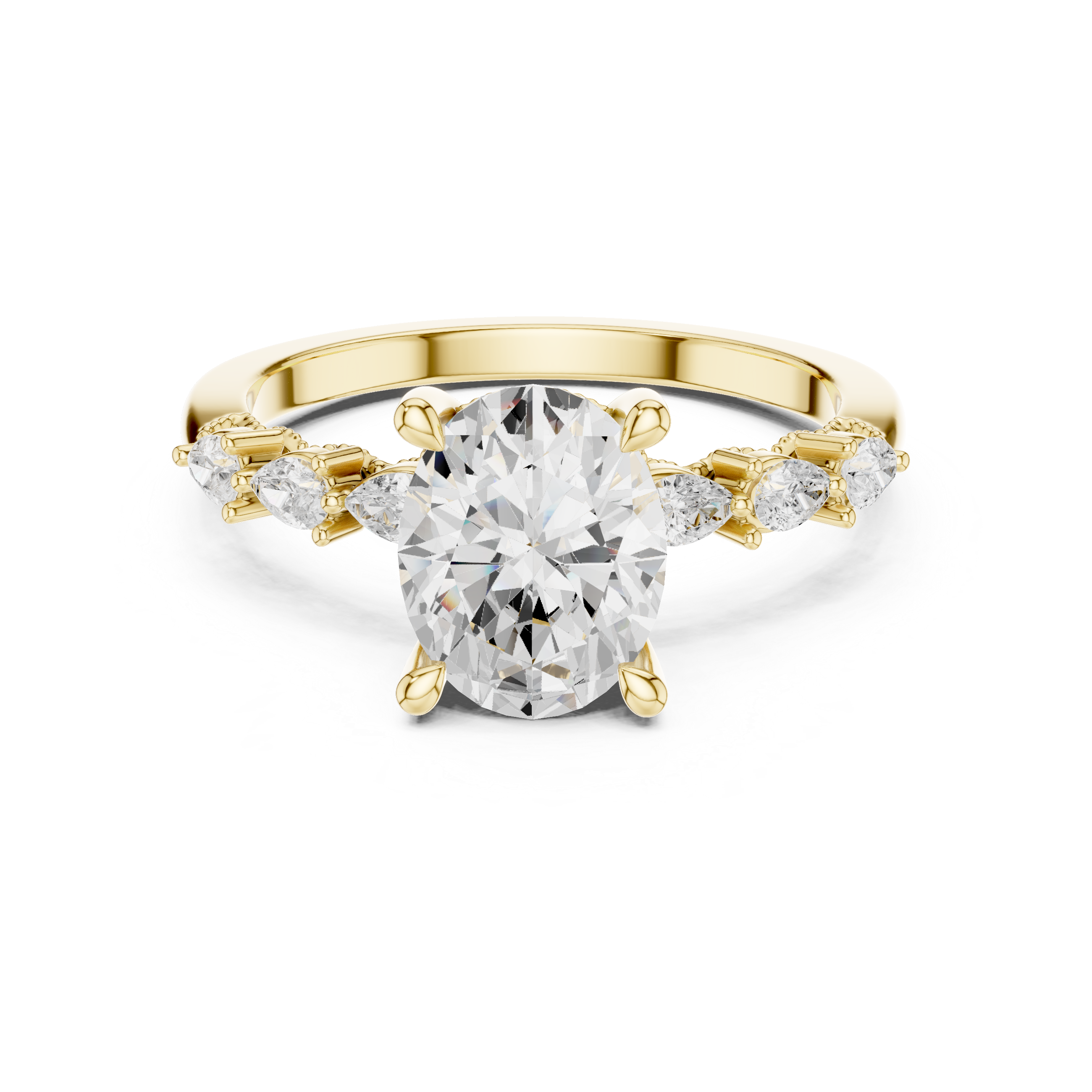 Oval Cut Diamond Anniversary Ring With Pear Side Stone