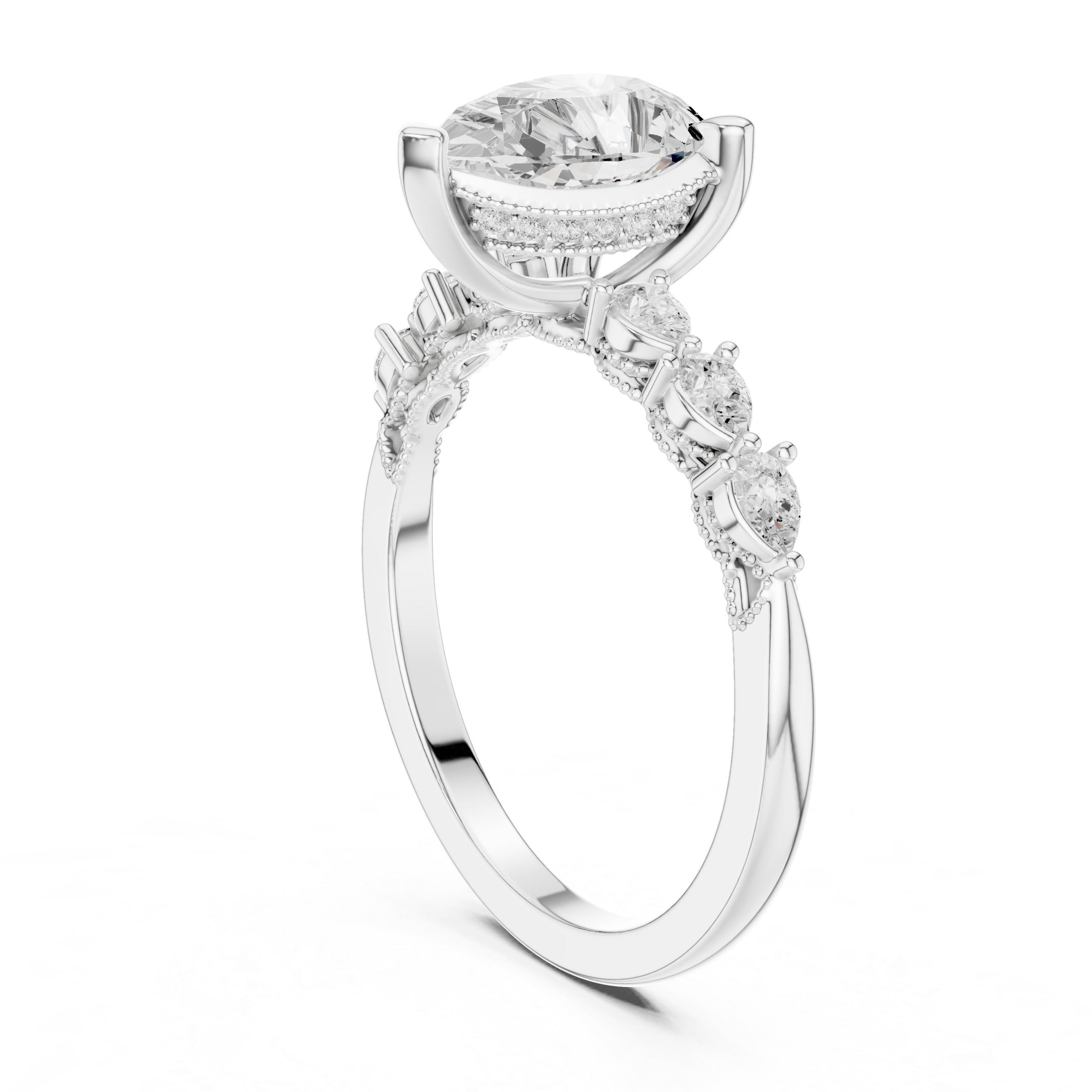 Pear Cut Diamond Anniversary Ring With Pear Side Stone