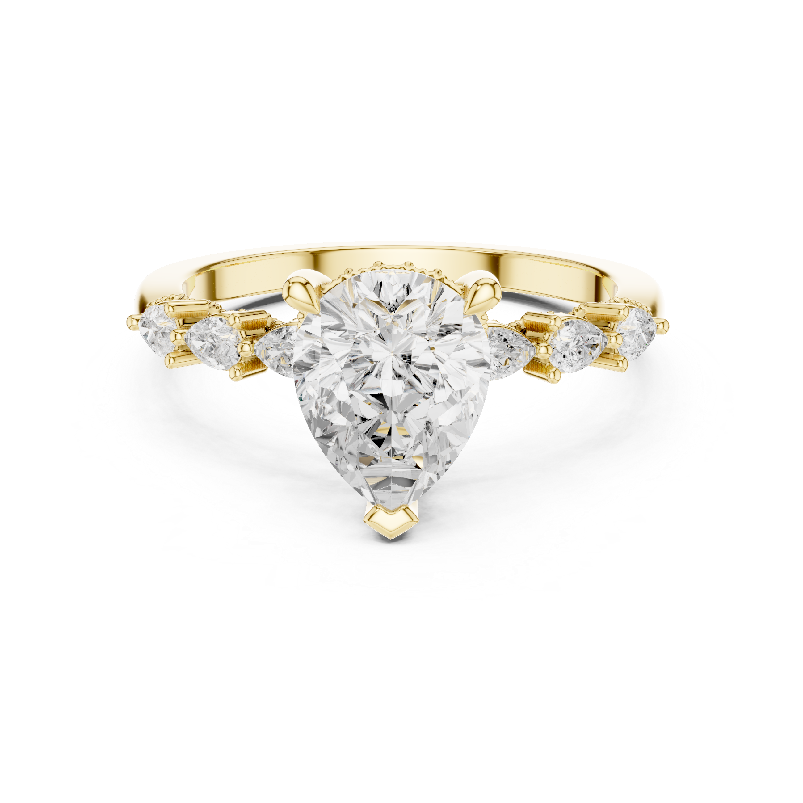 Pear Cut Diamond Anniversary Ring With Pear Side Stone