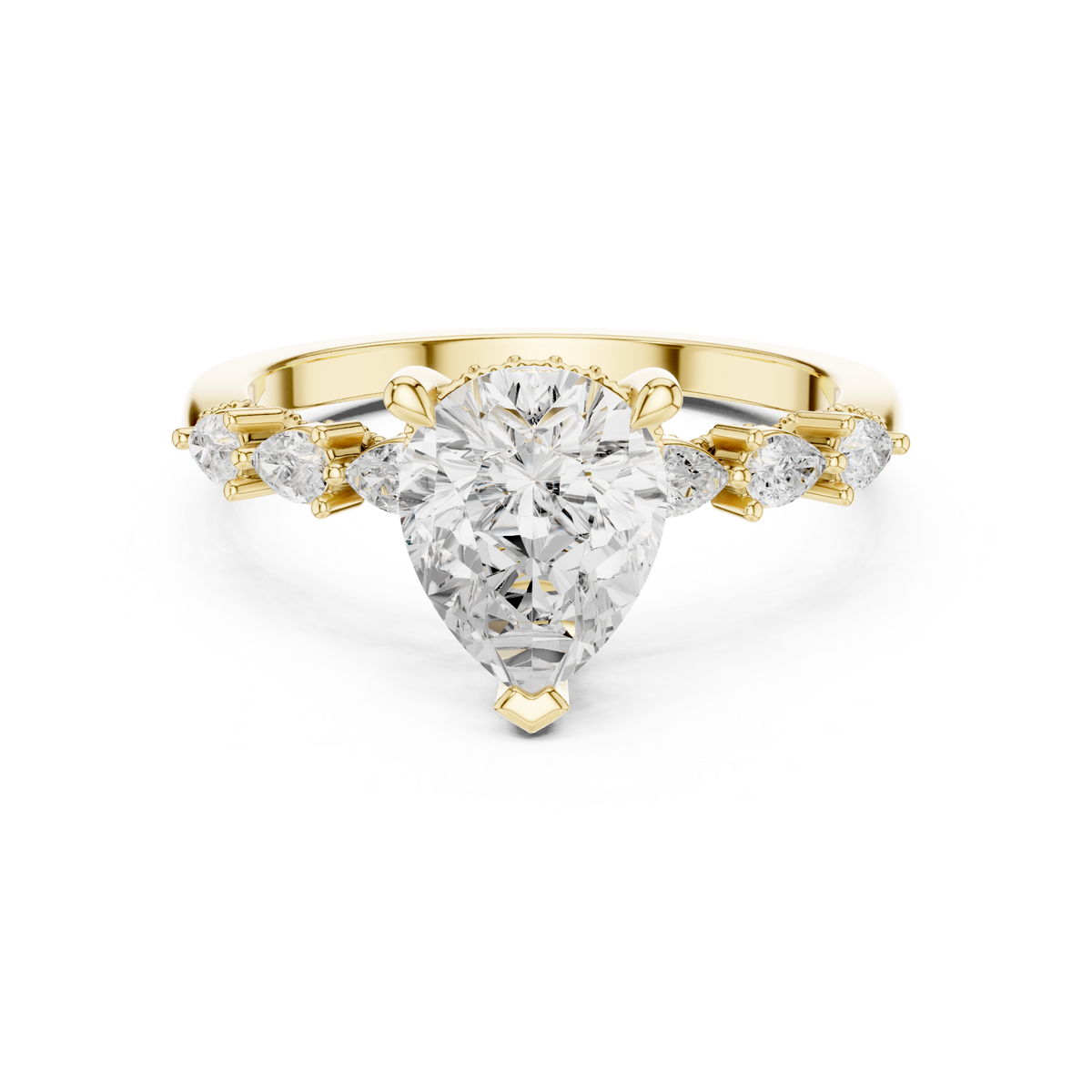 Pear Cut Diamond Anniversary Ring With Pear Side Stone
