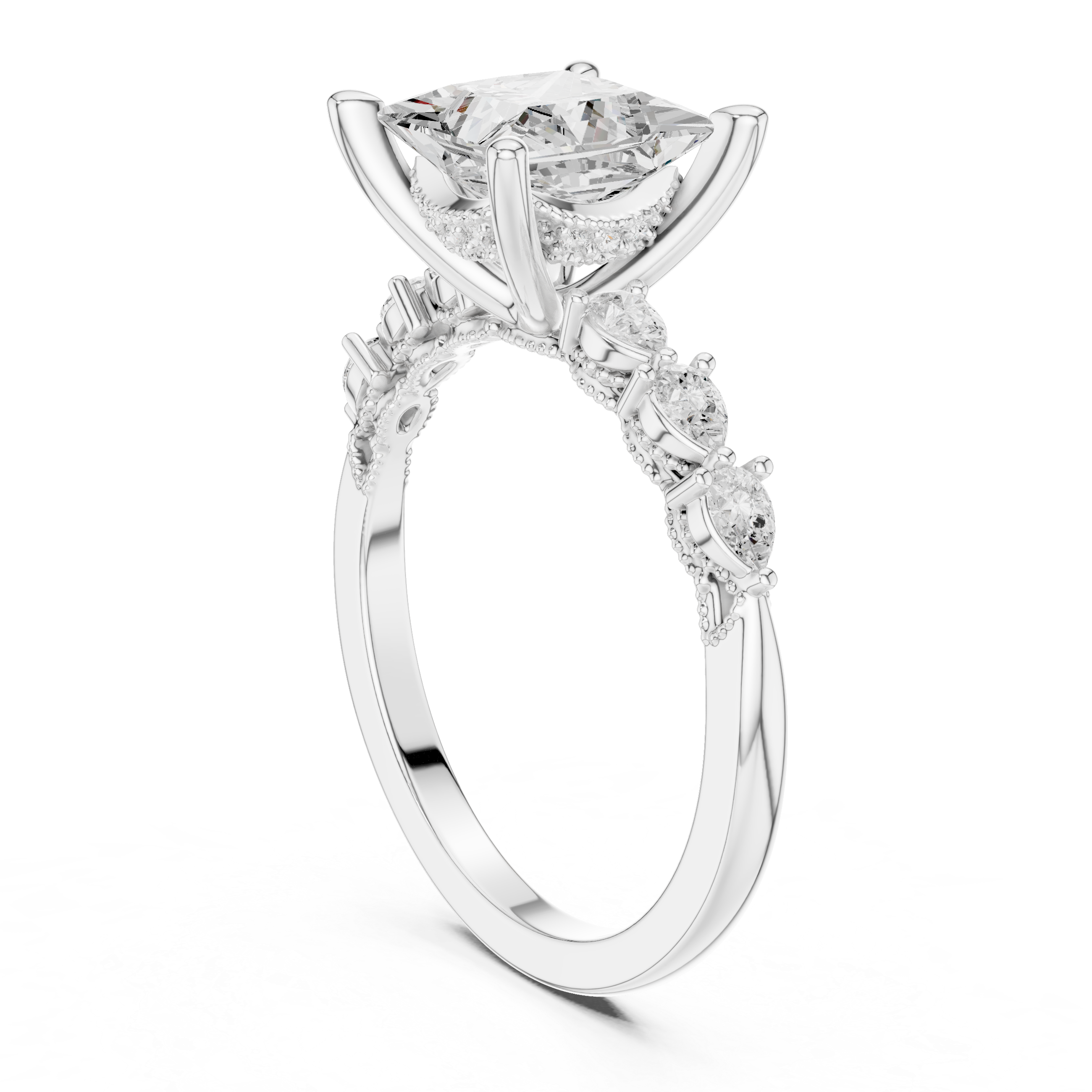 Princess Cut Diamond Anniversary Ring With Pear Side Stone