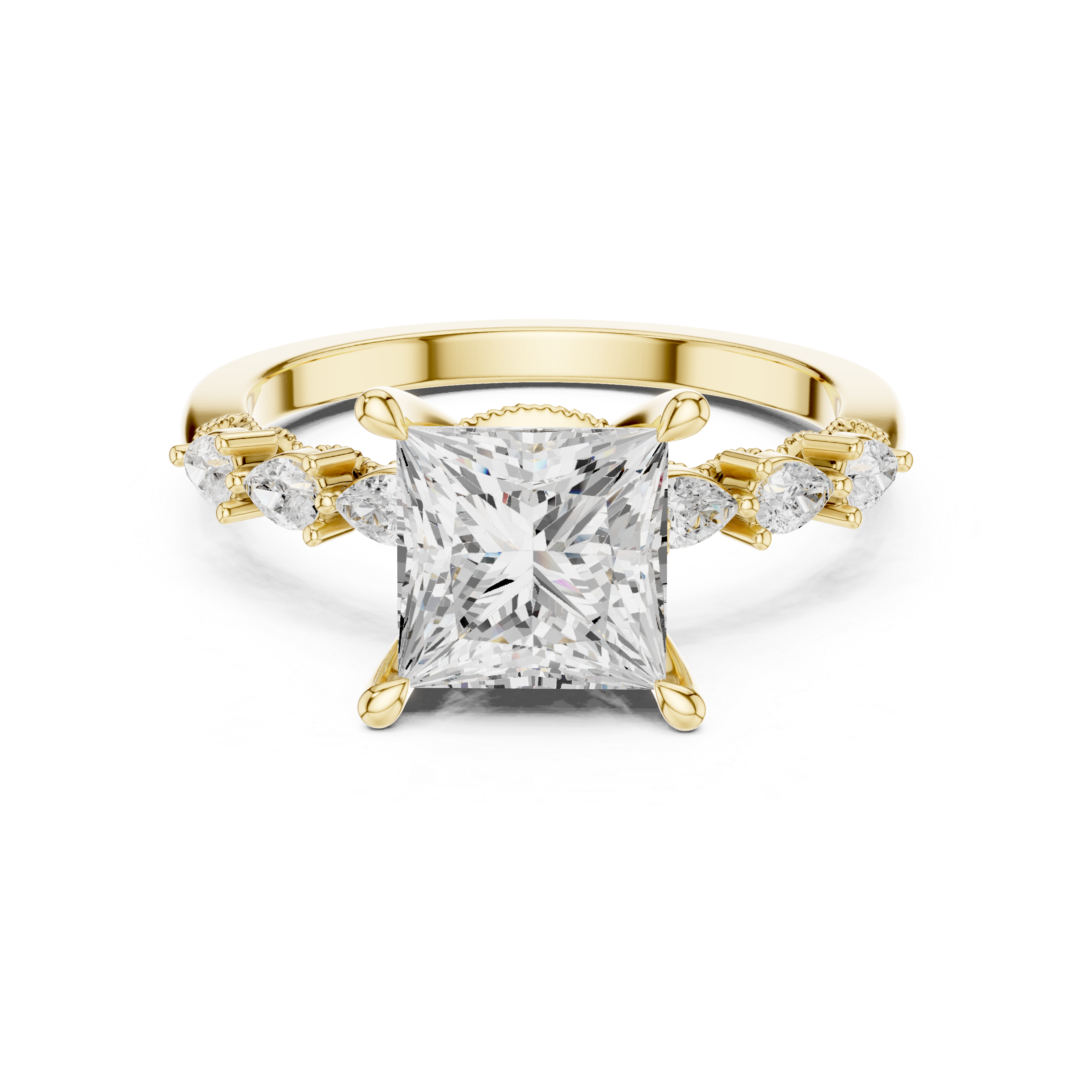 Princess Cut Diamond Anniversary Ring With Pear Side Stone