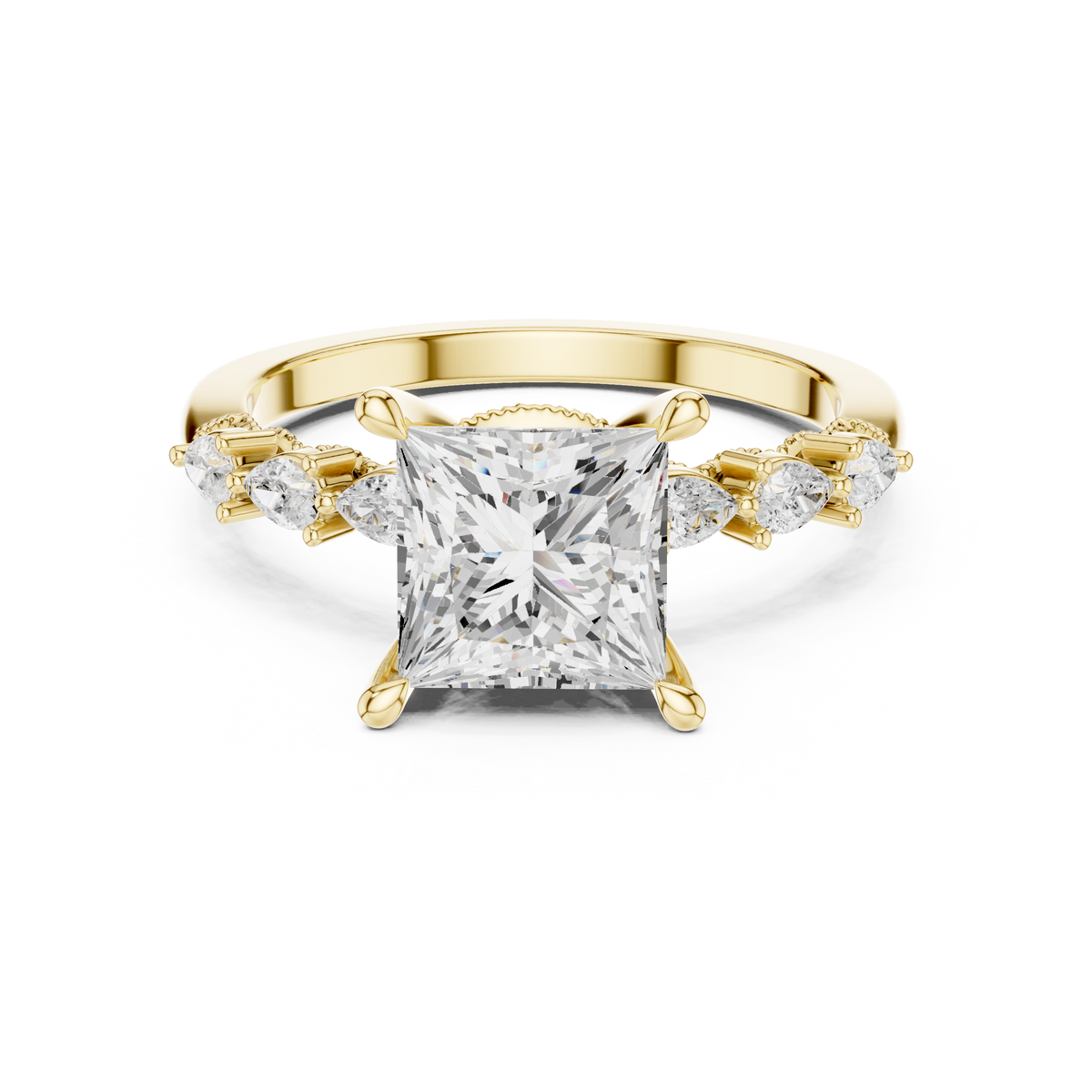 Princess Cut Diamond Anniversary Ring With Pear Side Stone