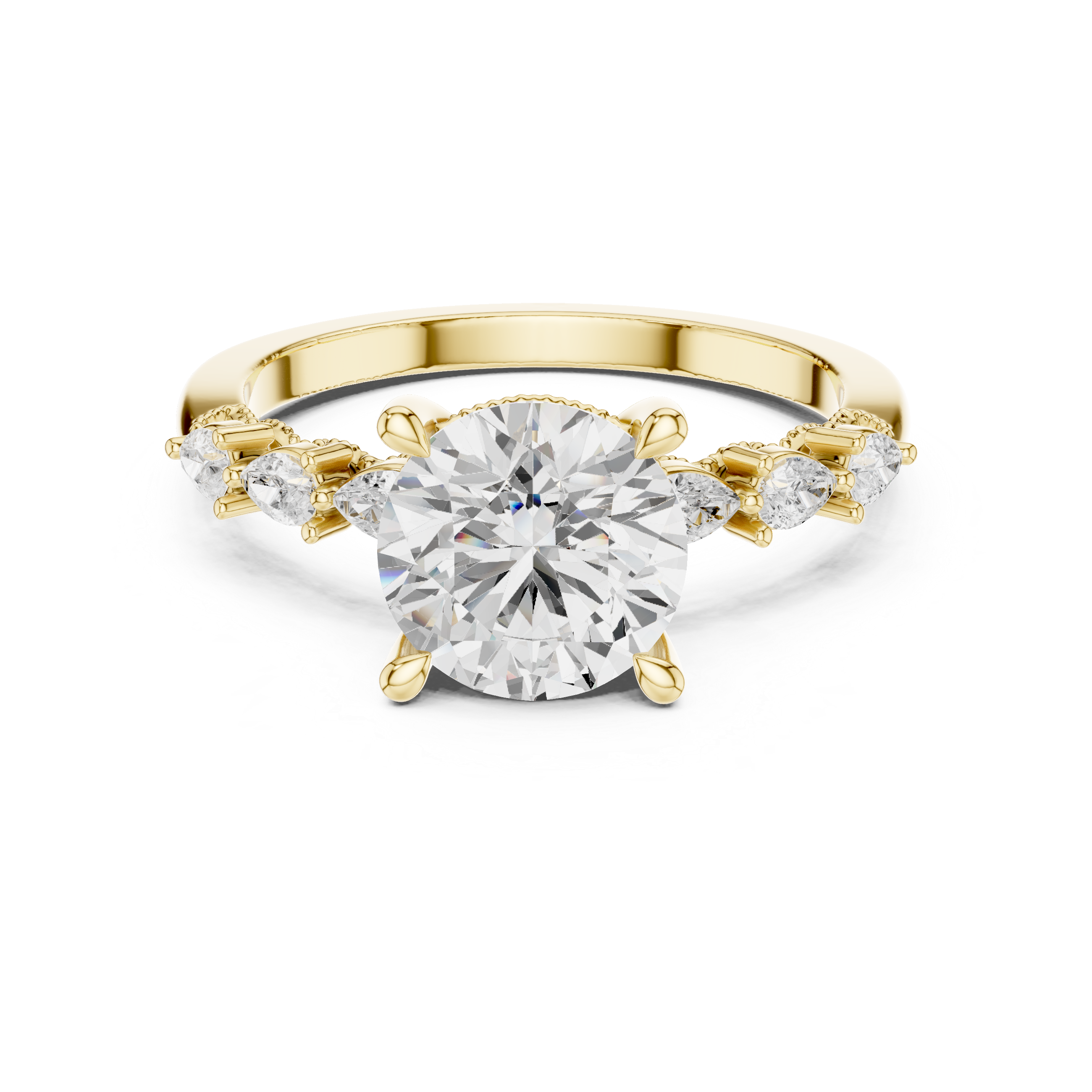 Round Cut Diamond Anniversary Ring With Pear Side Stone