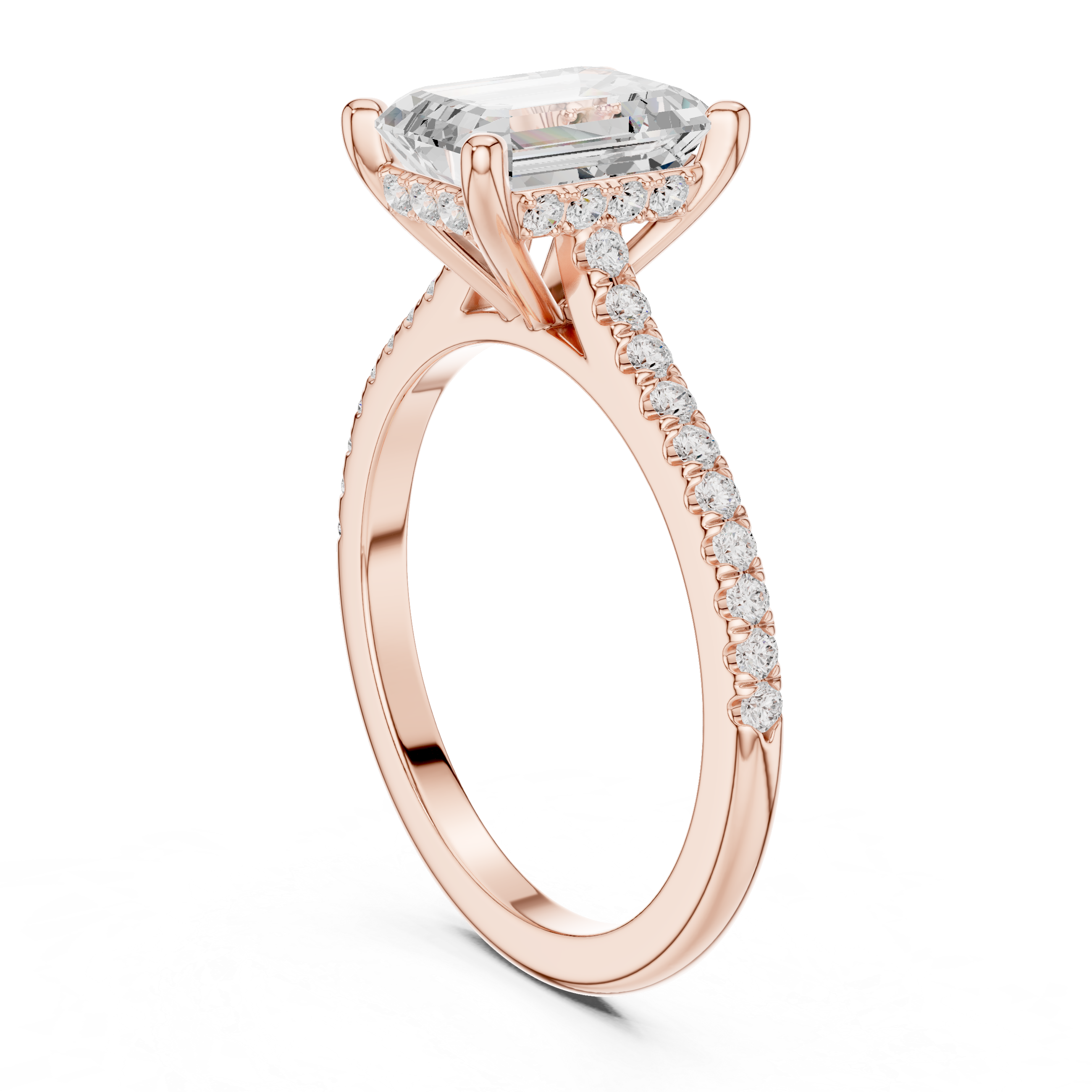 Emerald Cut Lab Grown Diamond Hidden Halo Engagement Ring