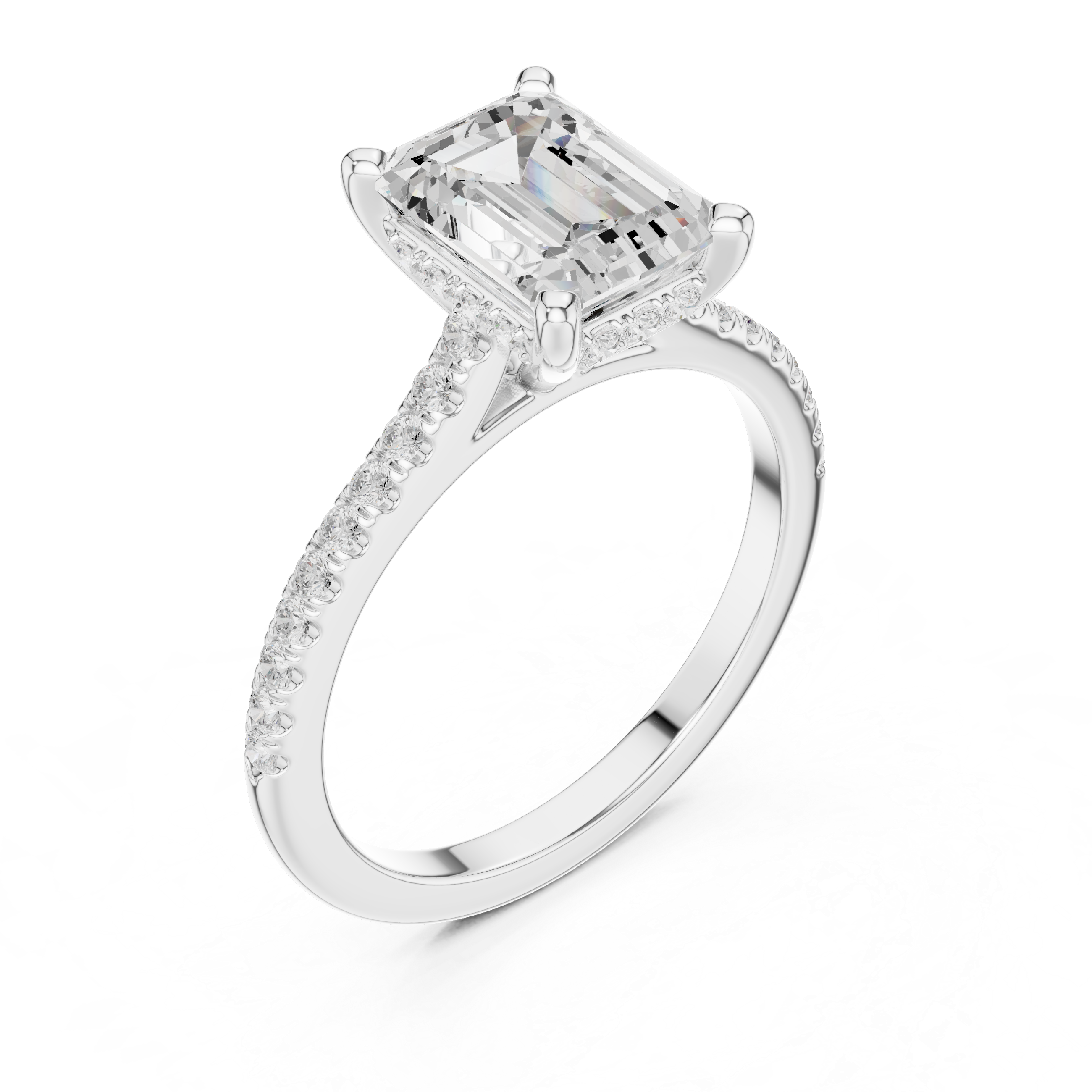 Emerald Cut Lab Grown Diamond Hidden Halo Engagement Ring