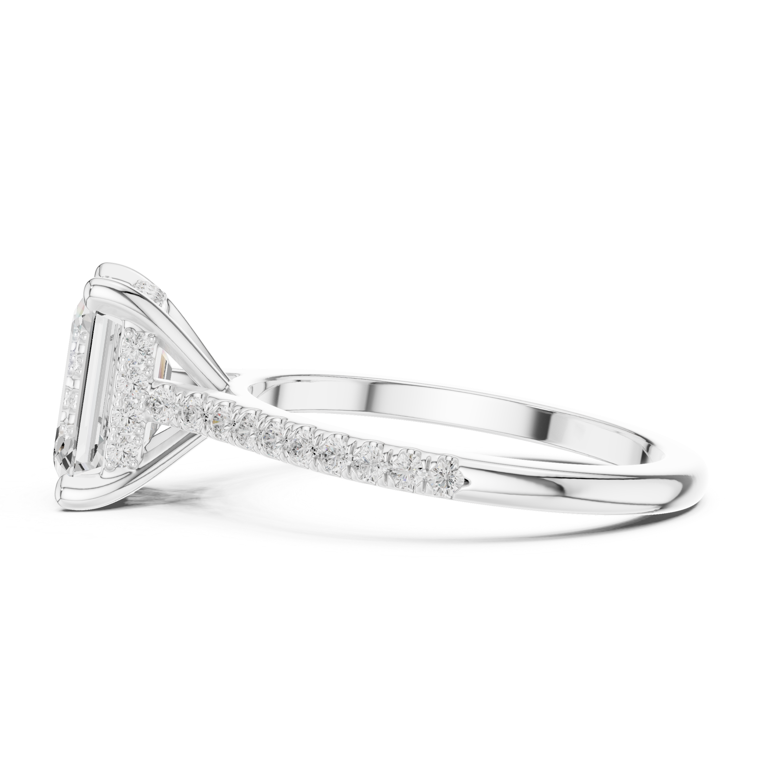 Emerald Cut Lab Grown Diamond Hidden Halo Engagement Ring