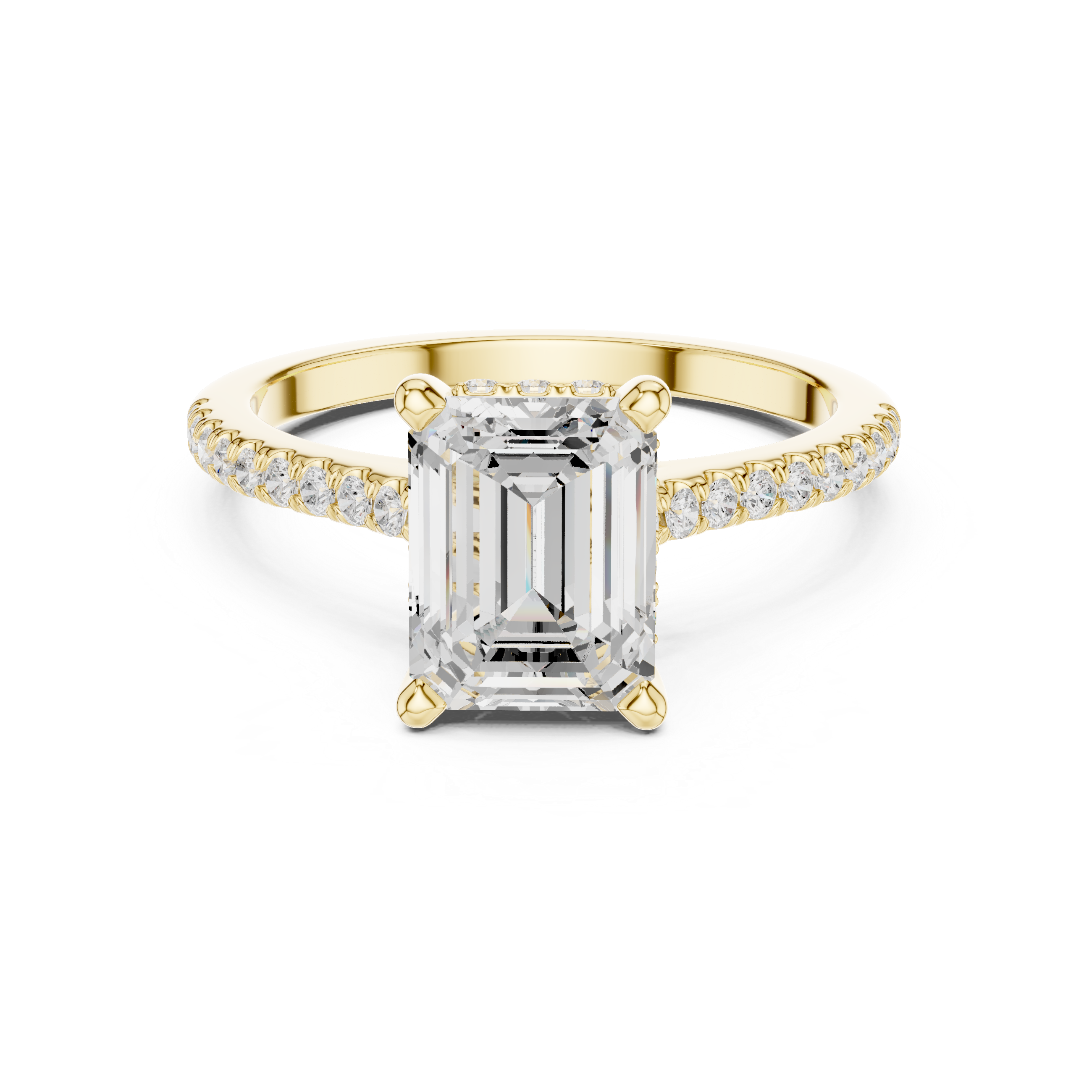 Emerald Cut Lab Grown Diamond Hidden Halo Engagement Ring