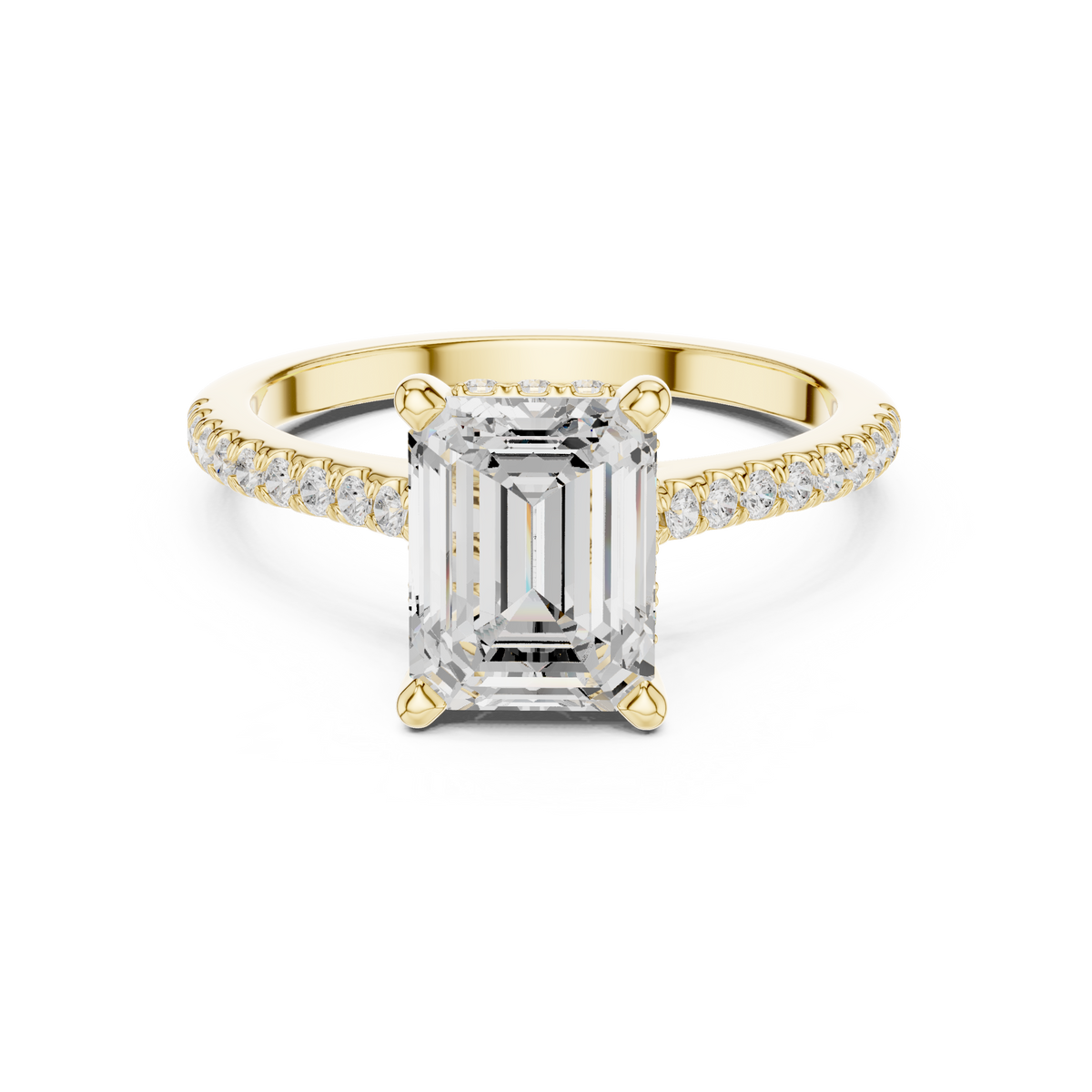 Emerald Cut Lab Grown Diamond Hidden Halo Engagement Ring