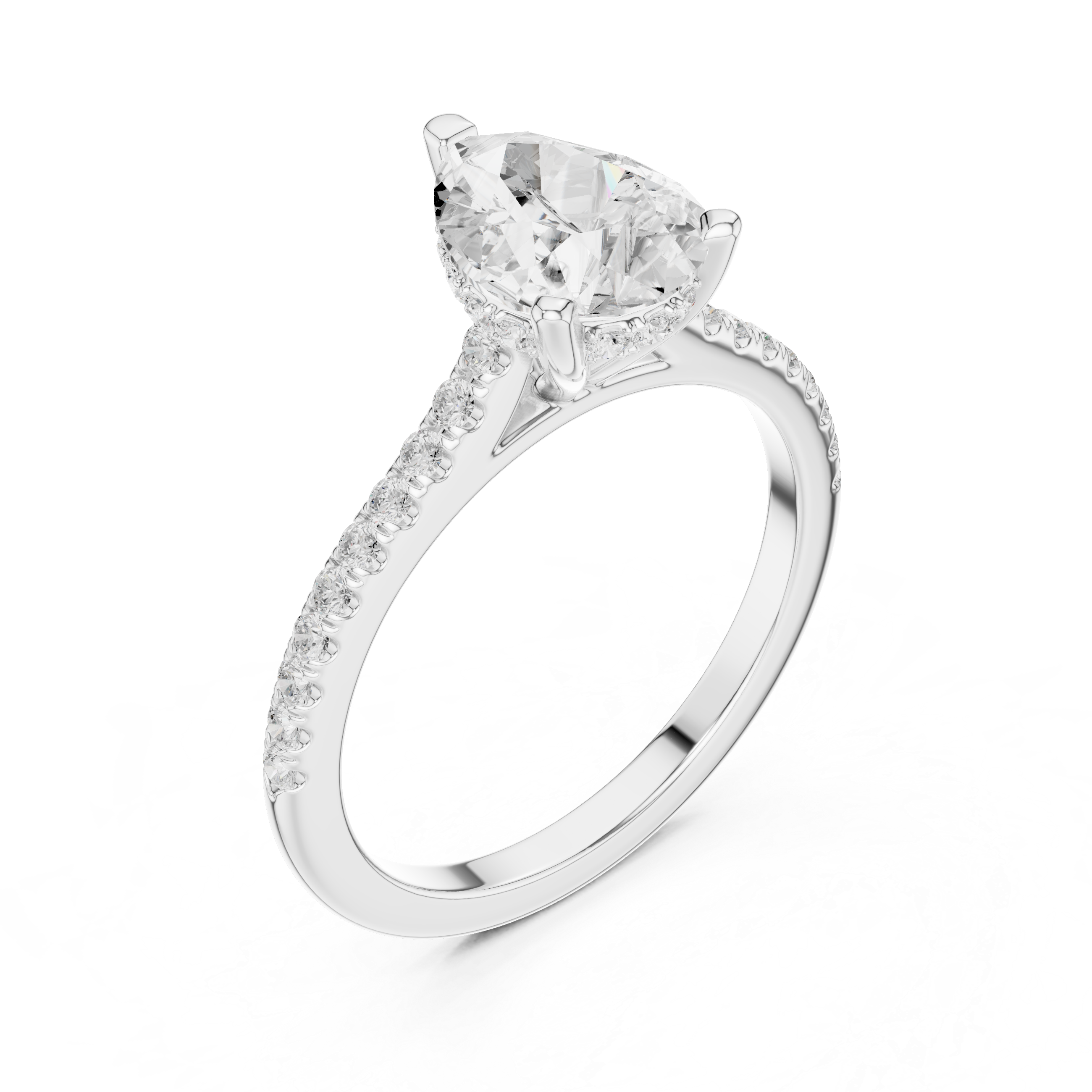 Pear Cut Lab Grown Diamond Hidden Halo Engagement Ring