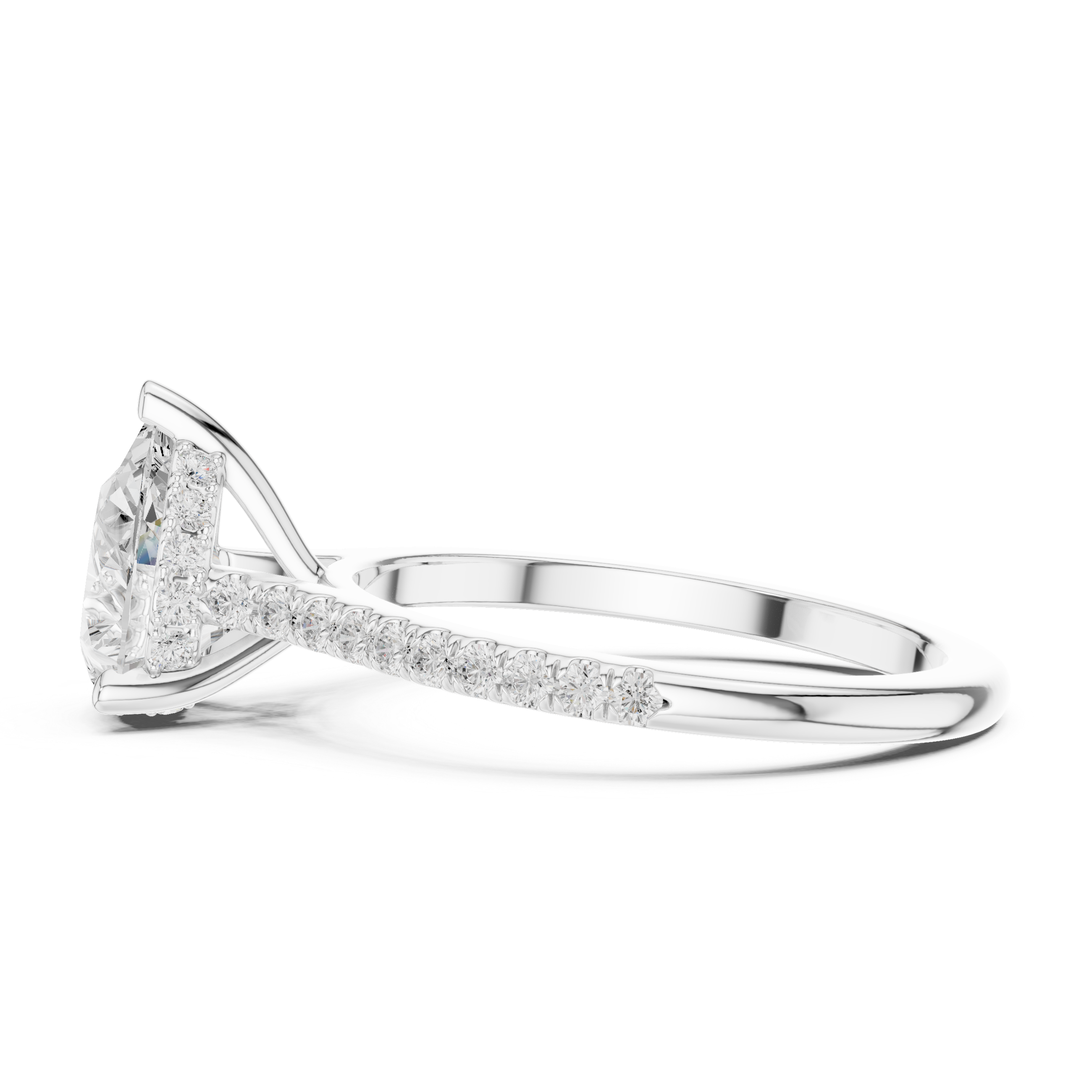 Pear Cut Lab Grown Diamond Hidden Halo Engagement Ring