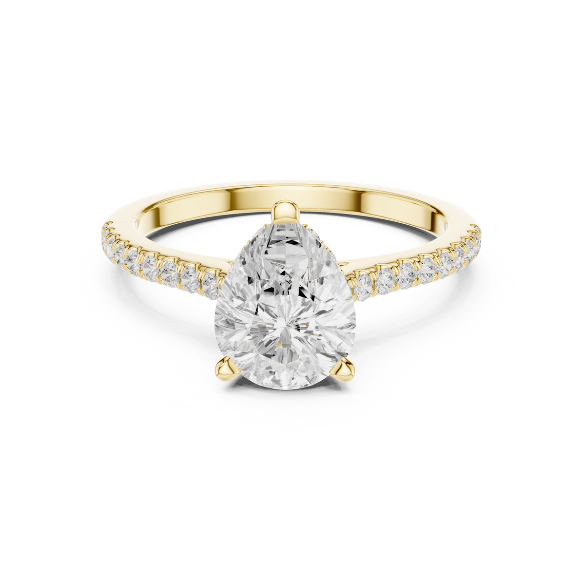 Pear Cut Lab Grown Diamond Hidden Halo Engagement Ring