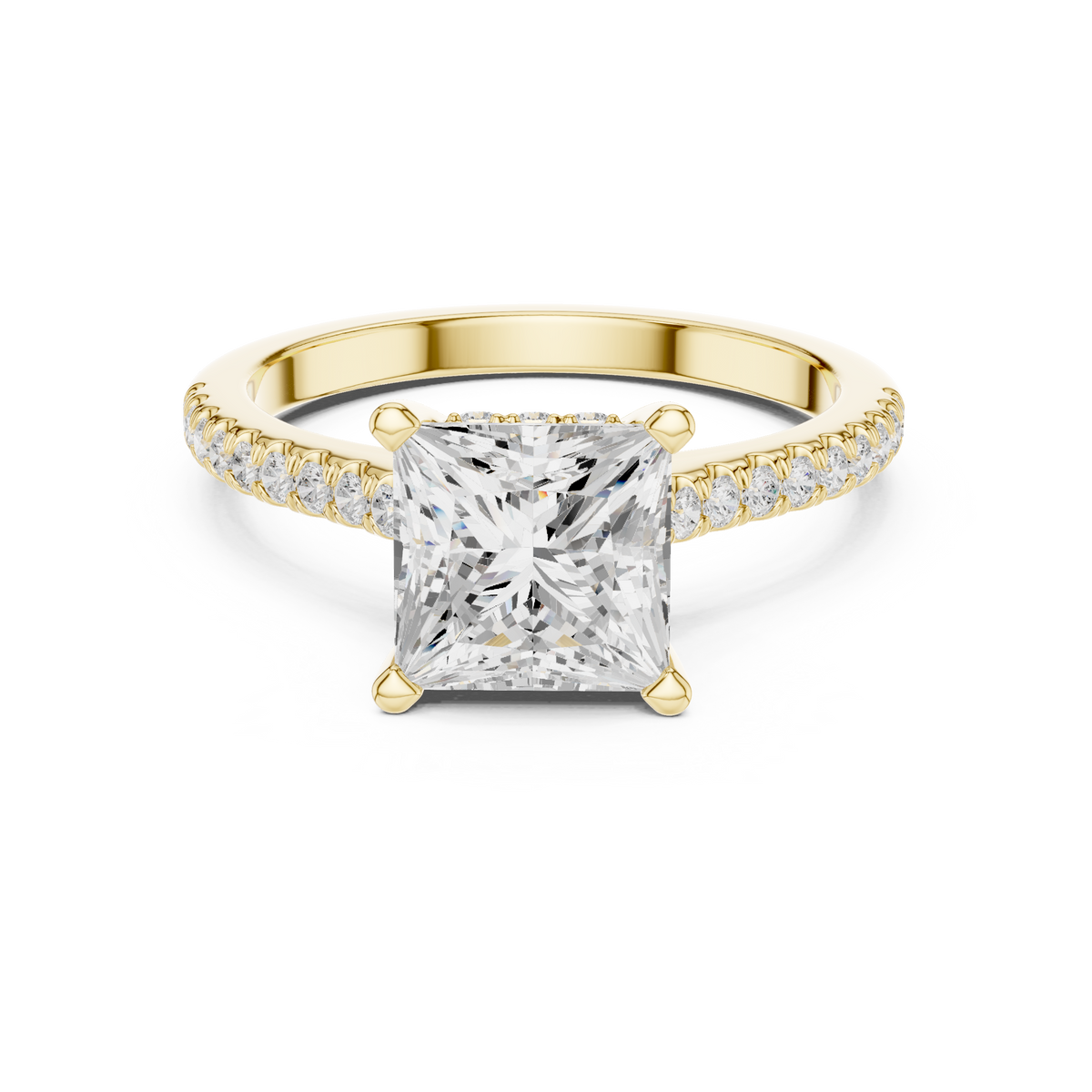Princess Cut Lab Grown Diamond Hidden Halo Engagement Ring