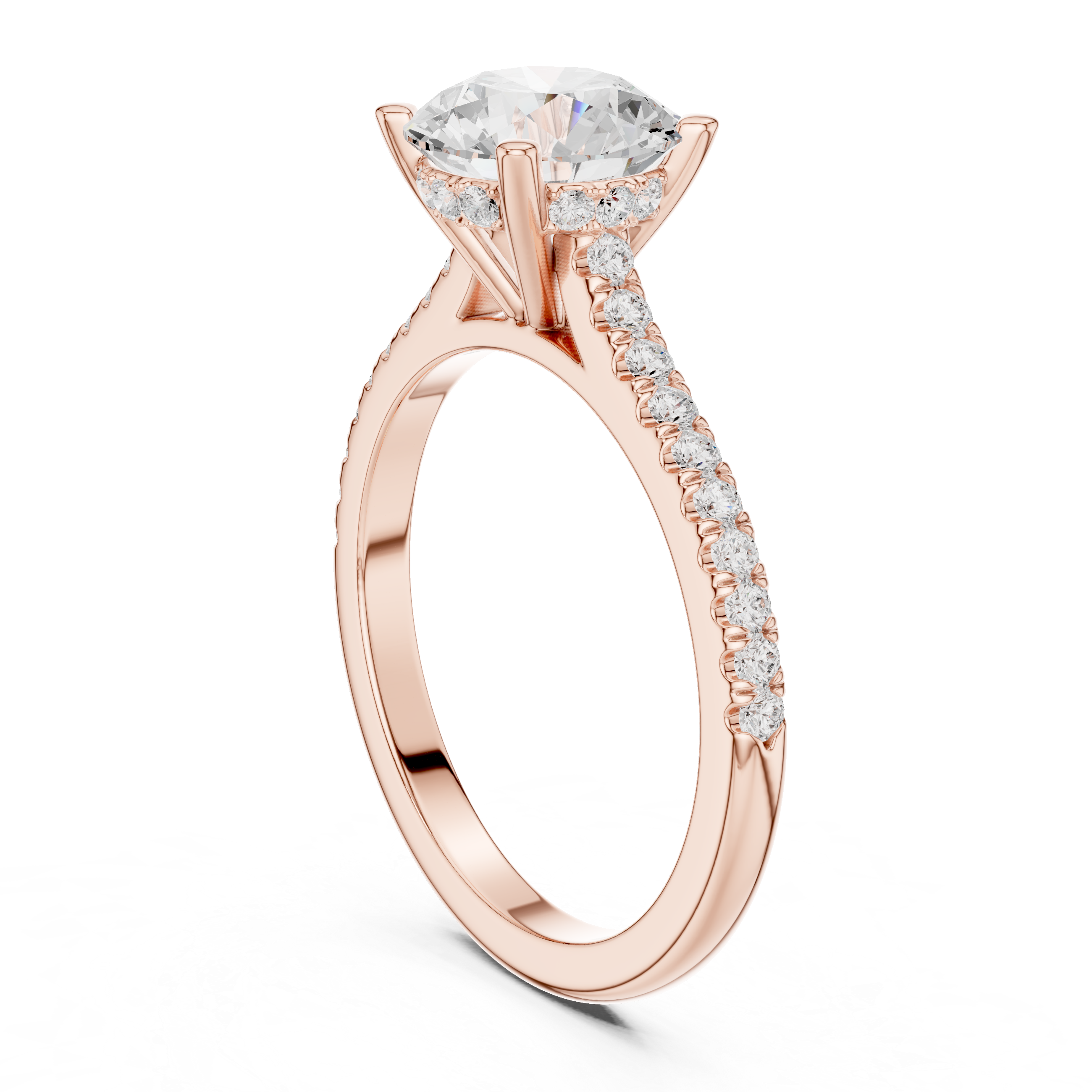Round Cut Lab Grown Diamond Hidden Halo Engagement Ring