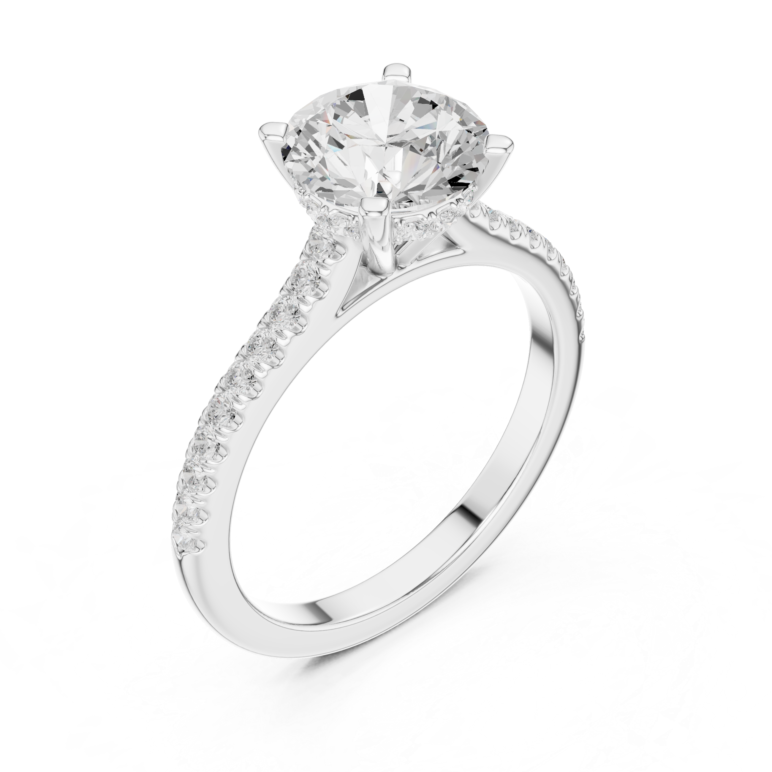 Round Cut Lab Grown Diamond Hidden Halo Engagement Ring