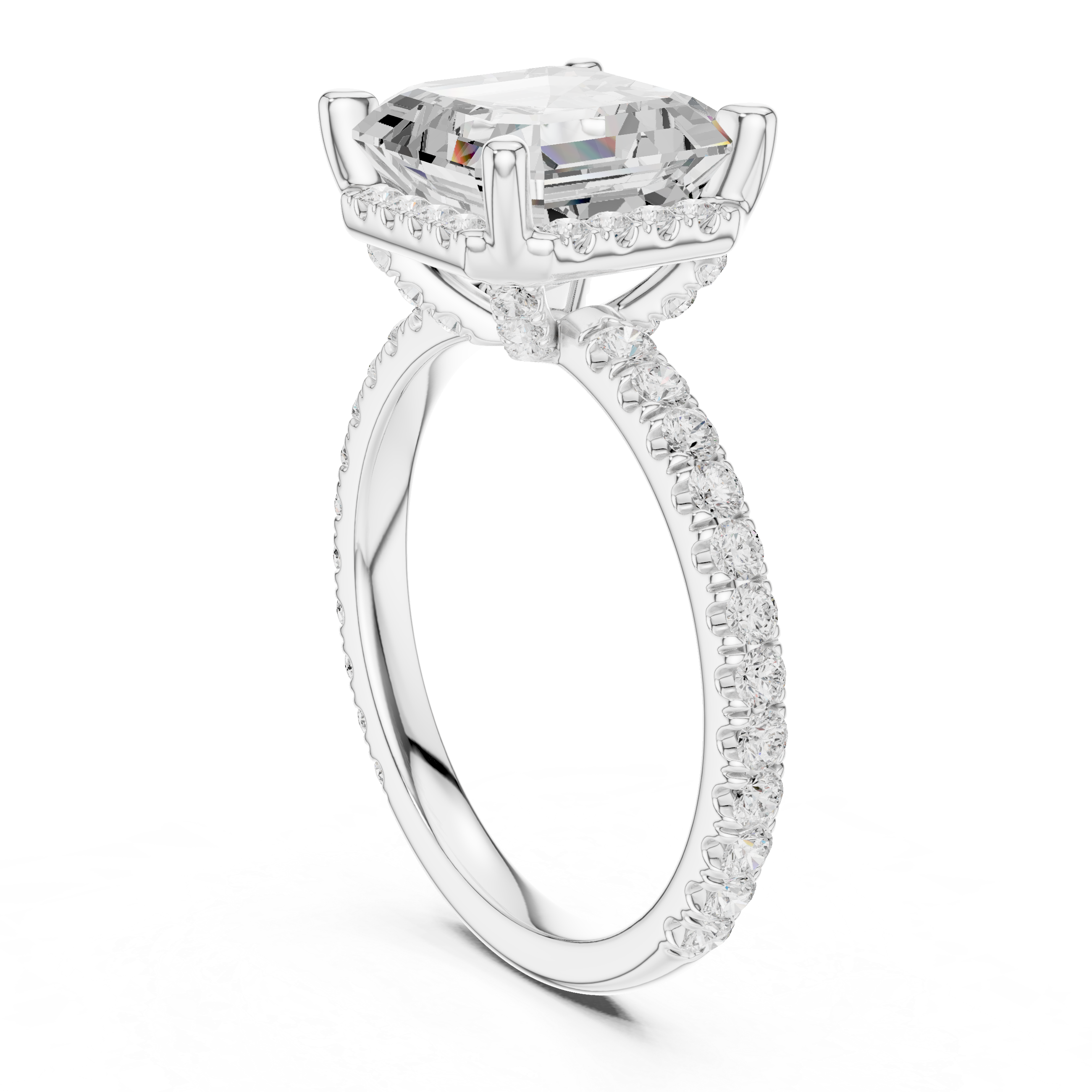 Pave Set Asscher Diamond Hidden Halo Ring