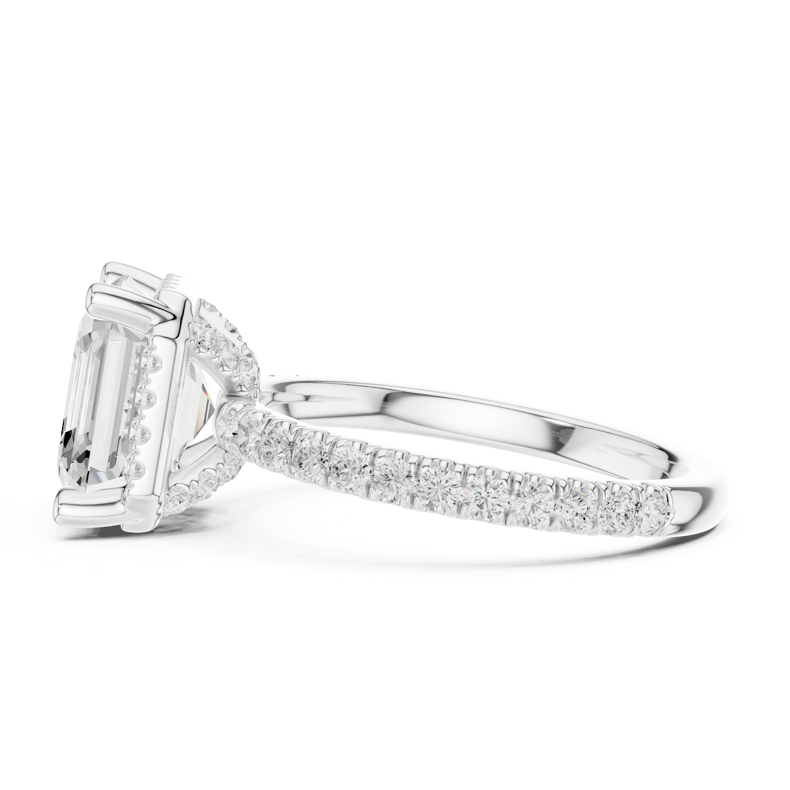 Pave Set Asscher Diamond Hidden Halo Ring