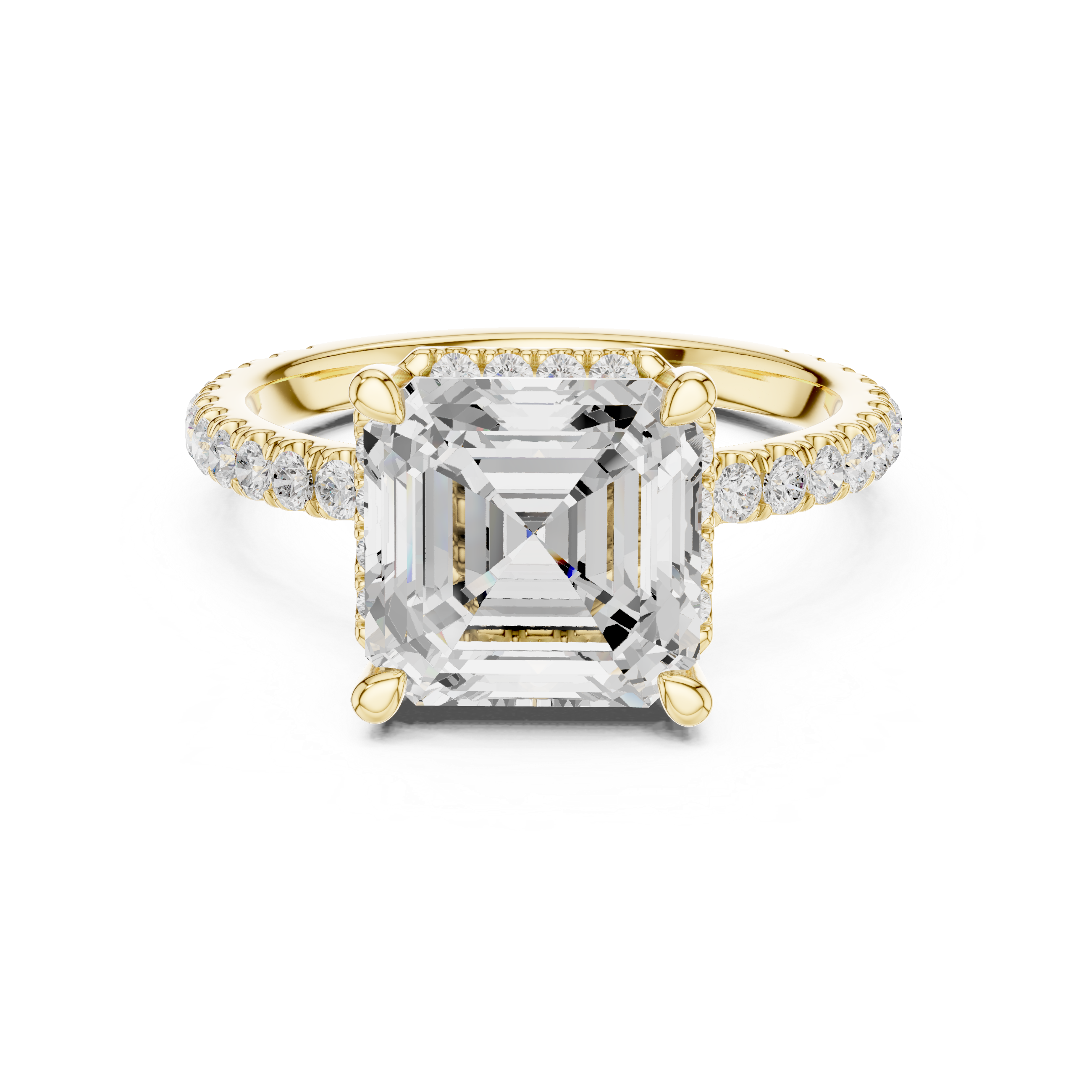 Pave Set Asscher Diamond Hidden Halo Ring