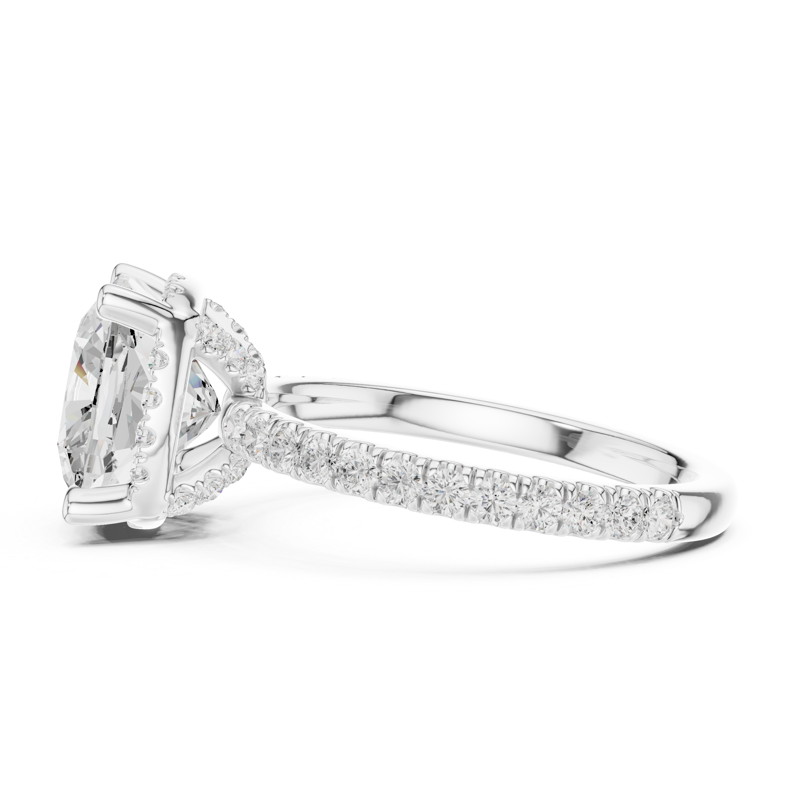 Pave Set Cushion Diamond Hidden Halo  Ring