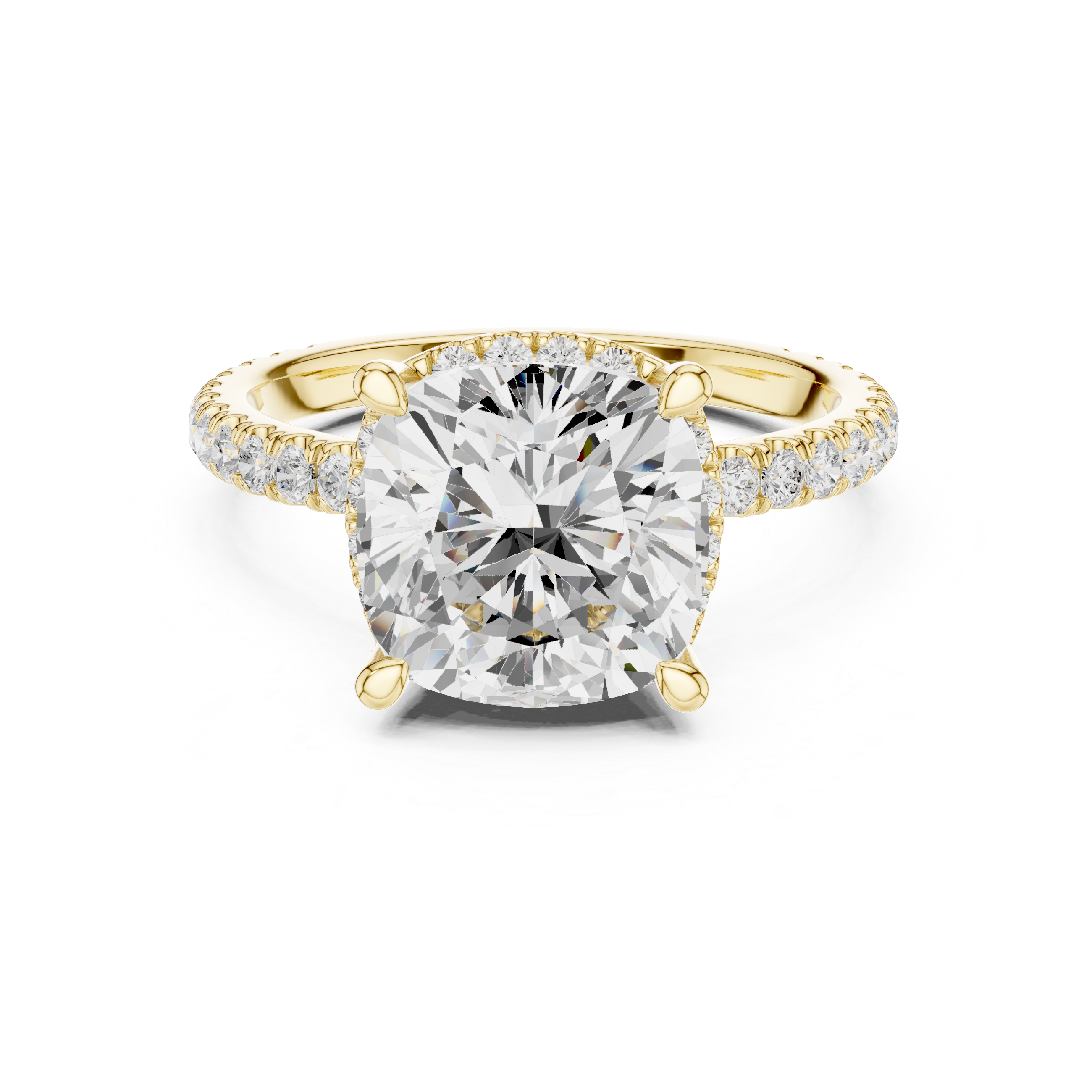 Pave Set Cushion Diamond Hidden Halo  Ring