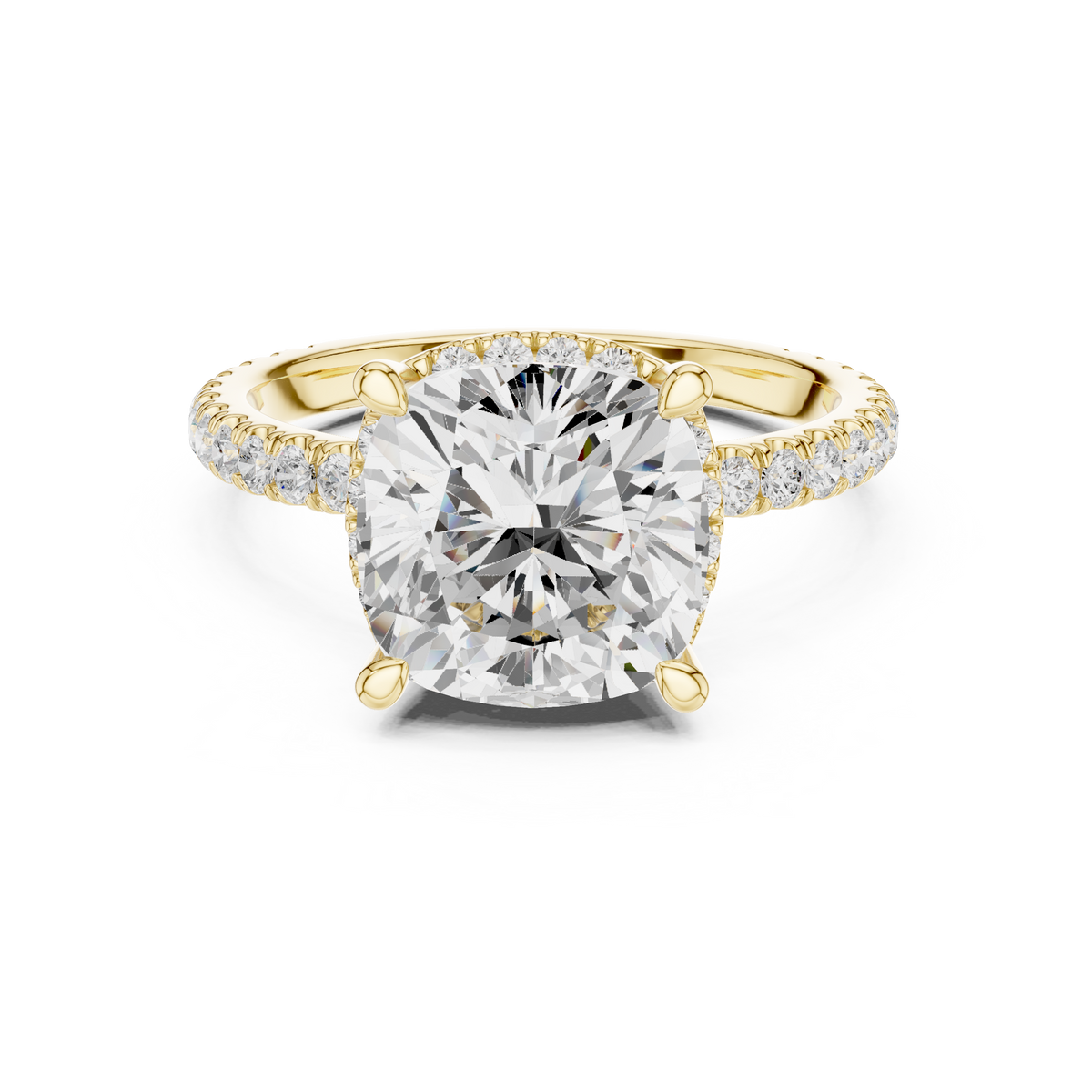 Pave Set Cushion Diamond Hidden Halo  Ring
