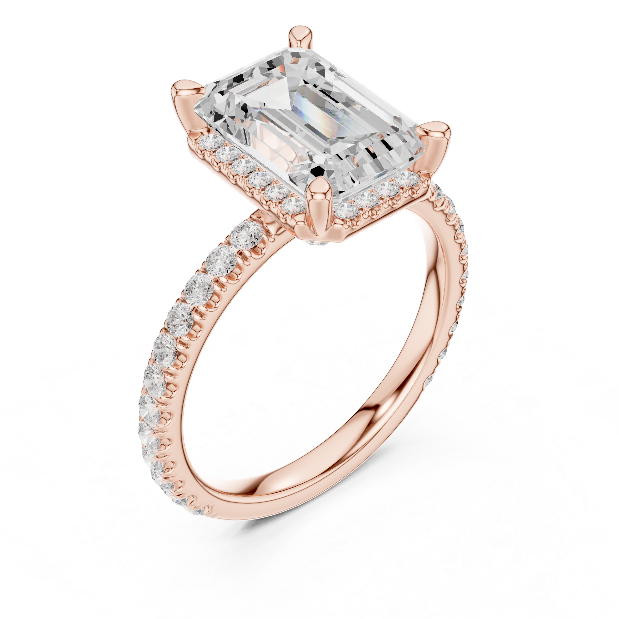 Pave Set Emerald Diamond Hidden Halo Ring