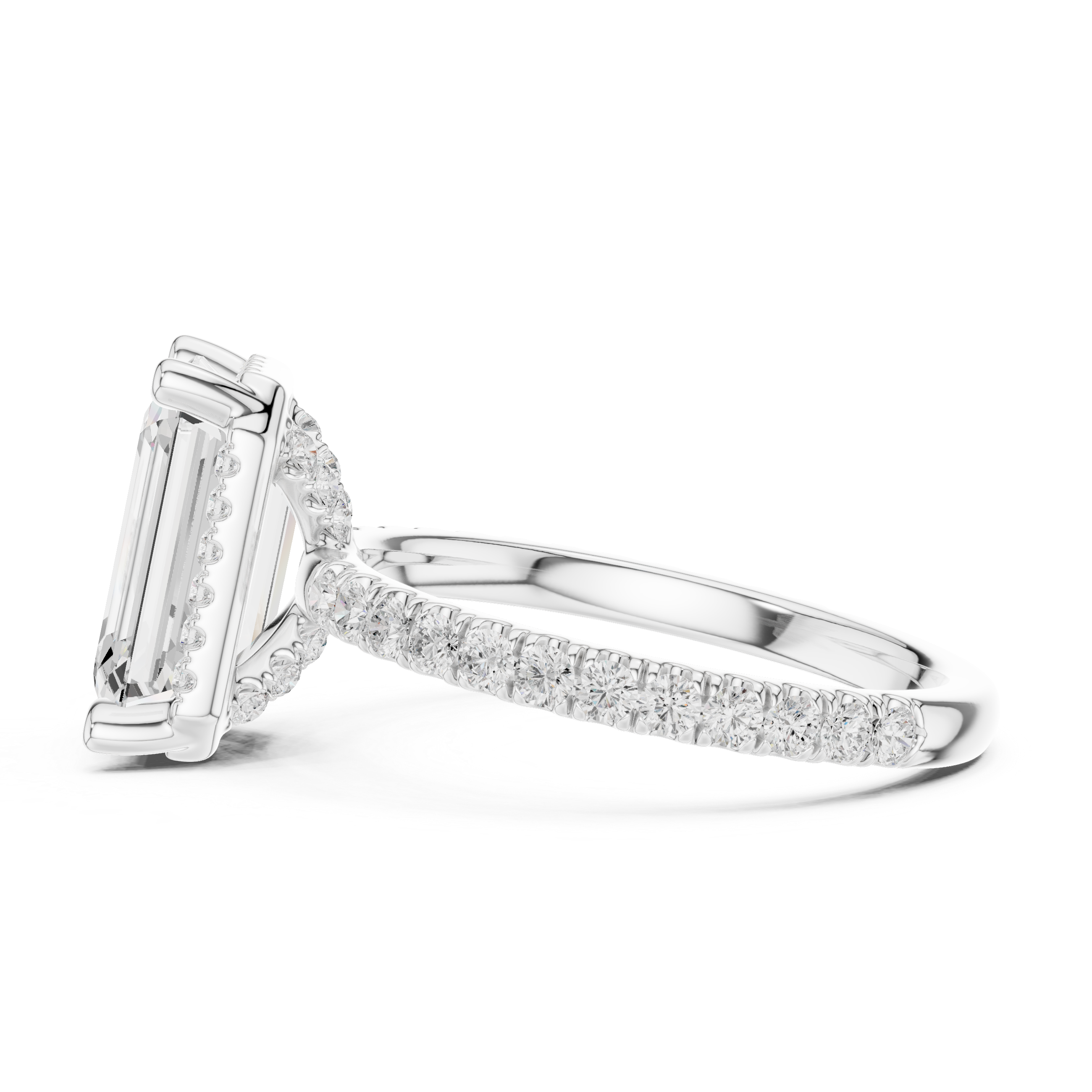 Pave Set Emerald Diamond Hidden Halo Ring
