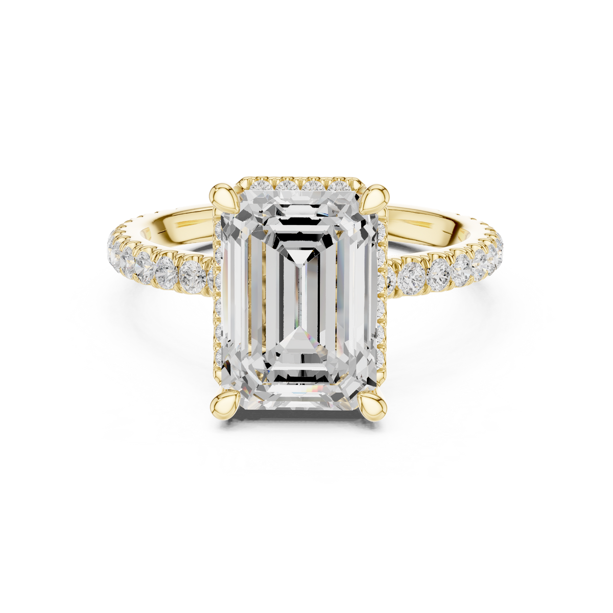 Pave Set Emerald Diamond Hidden Halo Ring