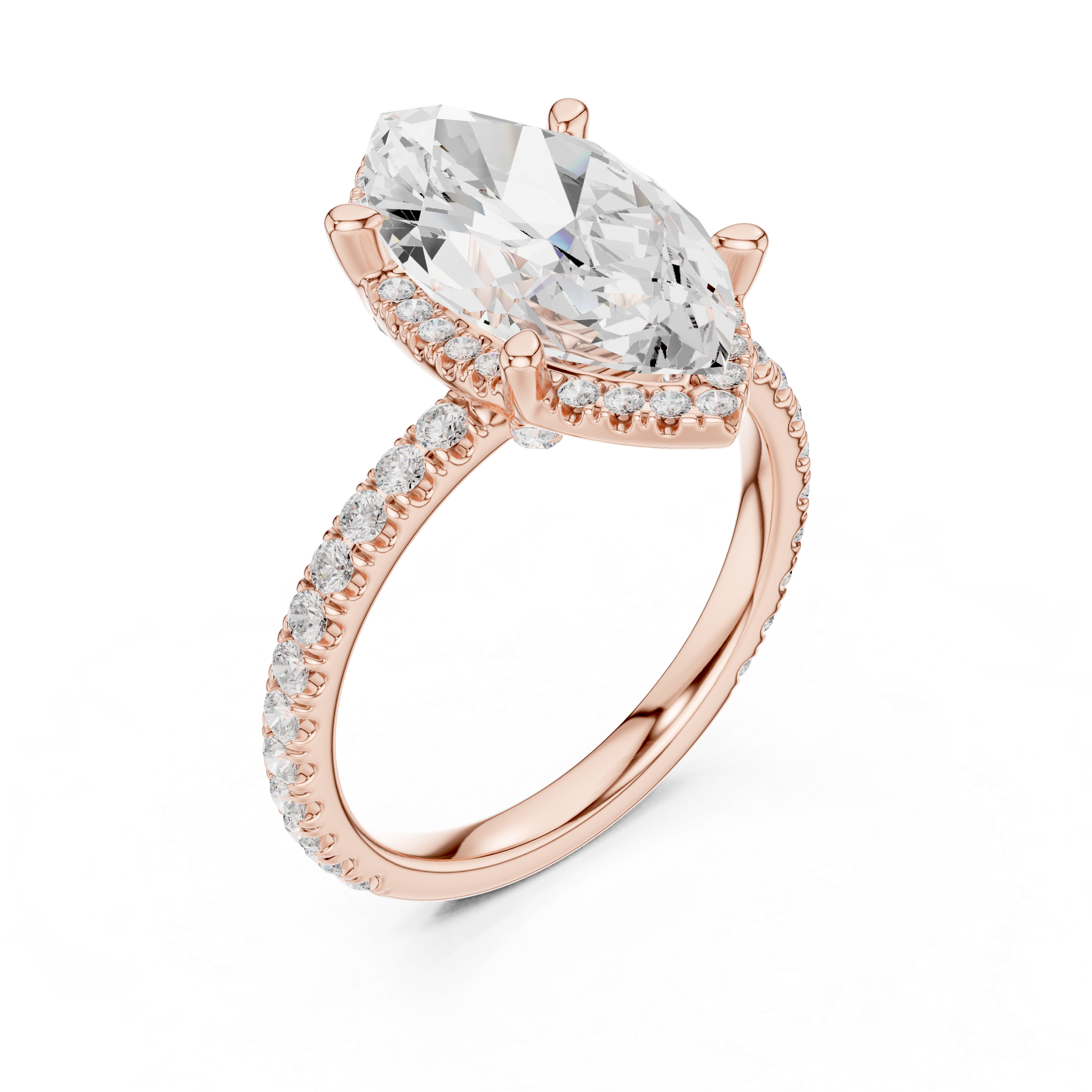 Pave Set Marquise Diamond Hidden Halo Ring