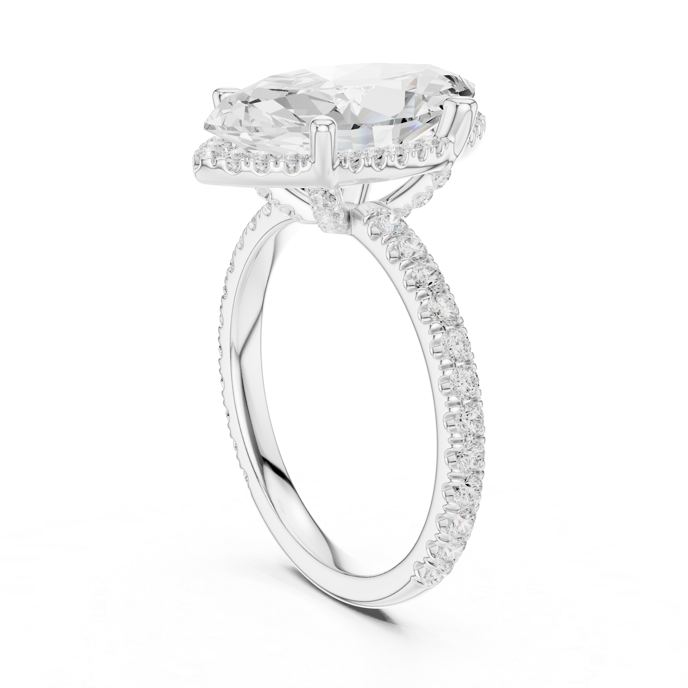 Pave Set Marquise Diamond Hidden Halo Ring