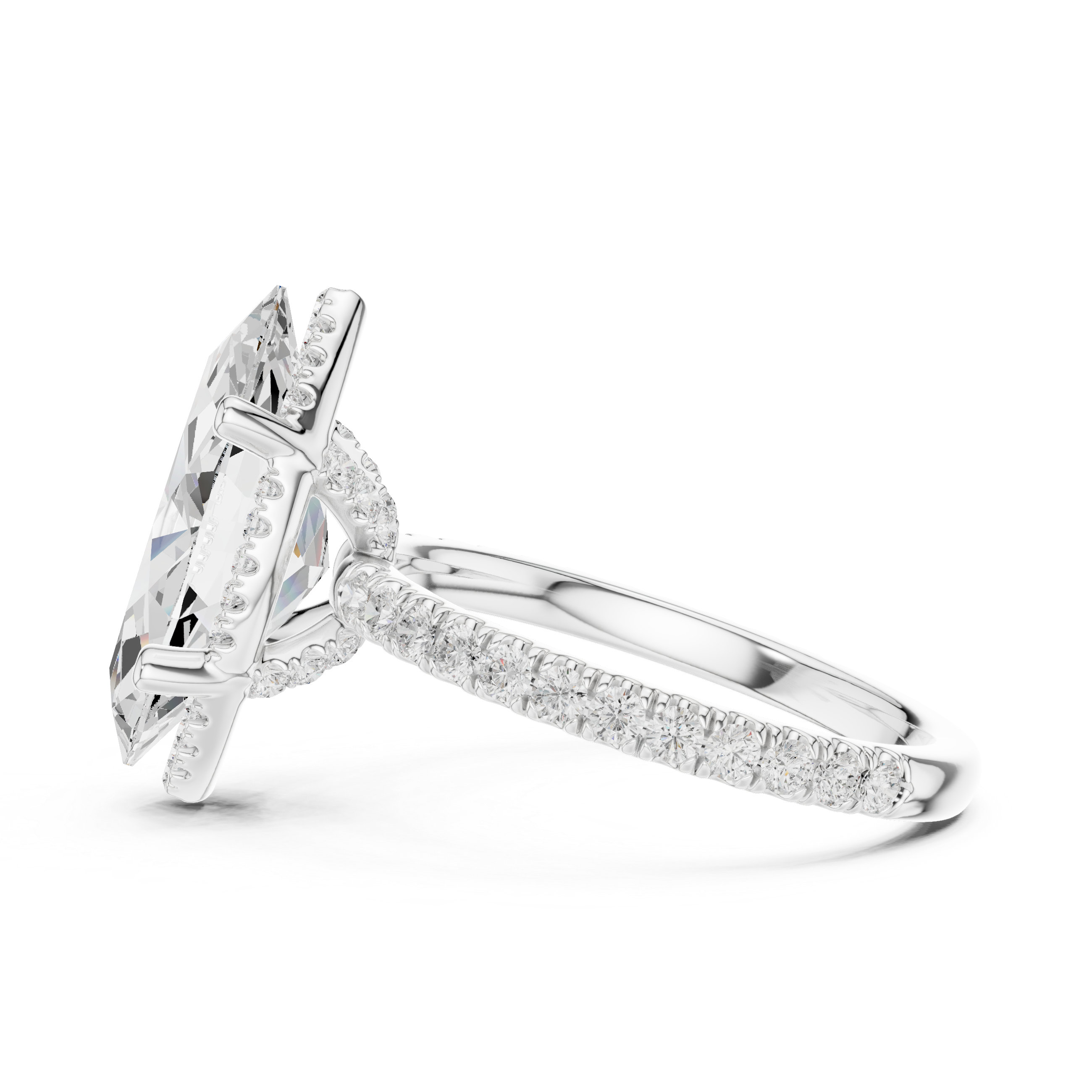 Pave Set Marquise Diamond Hidden Halo Ring
