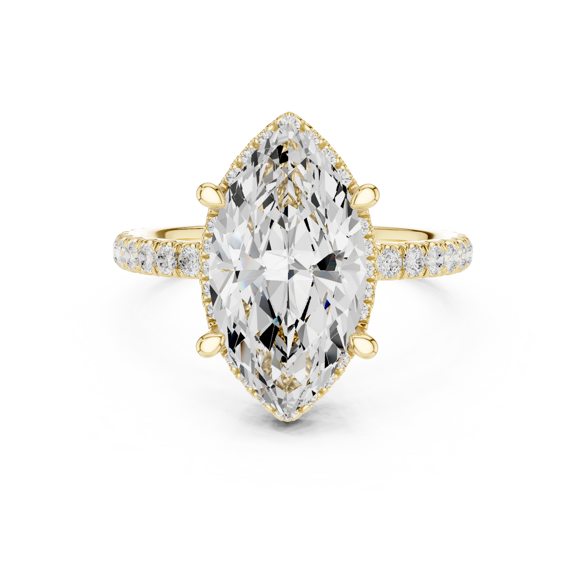 Pave Set Marquise Diamond Hidden Halo Ring