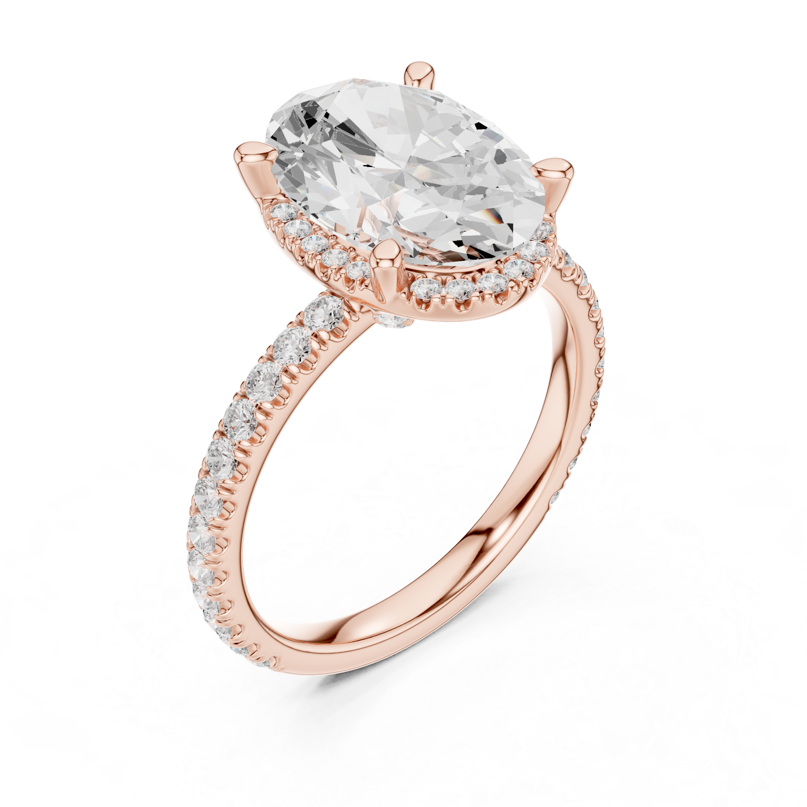 Pave Set Oval Diamond Hidden Halo Ring