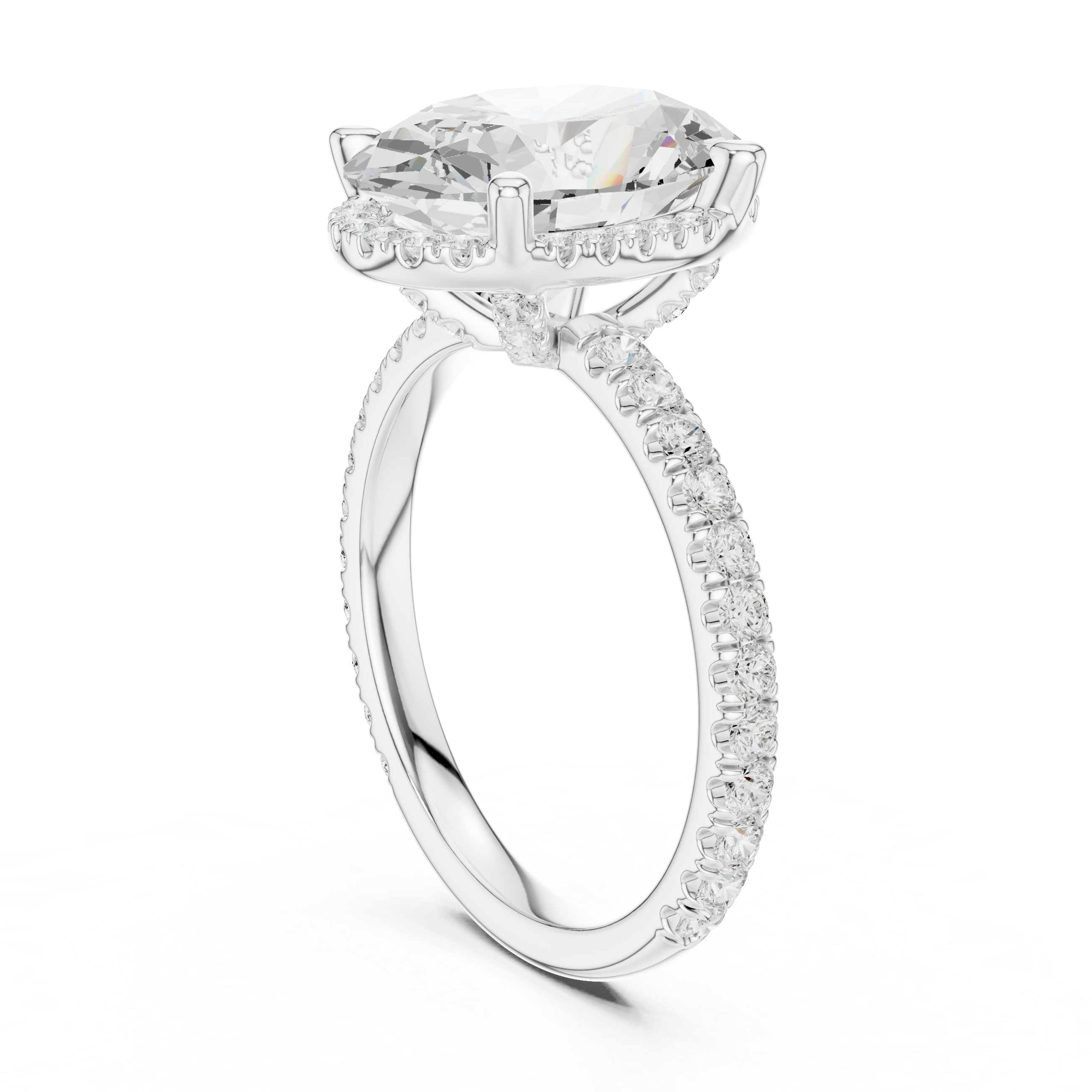 Pave Set Oval Diamond Hidden Halo Ring