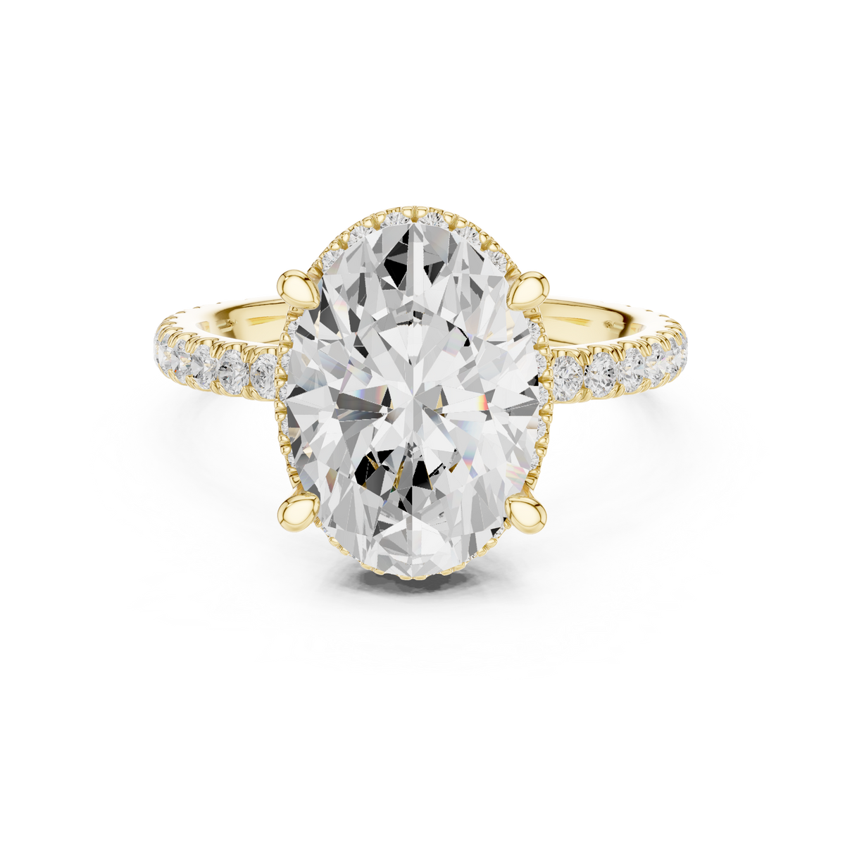 Pave Set Oval Diamond Hidden Halo Ring