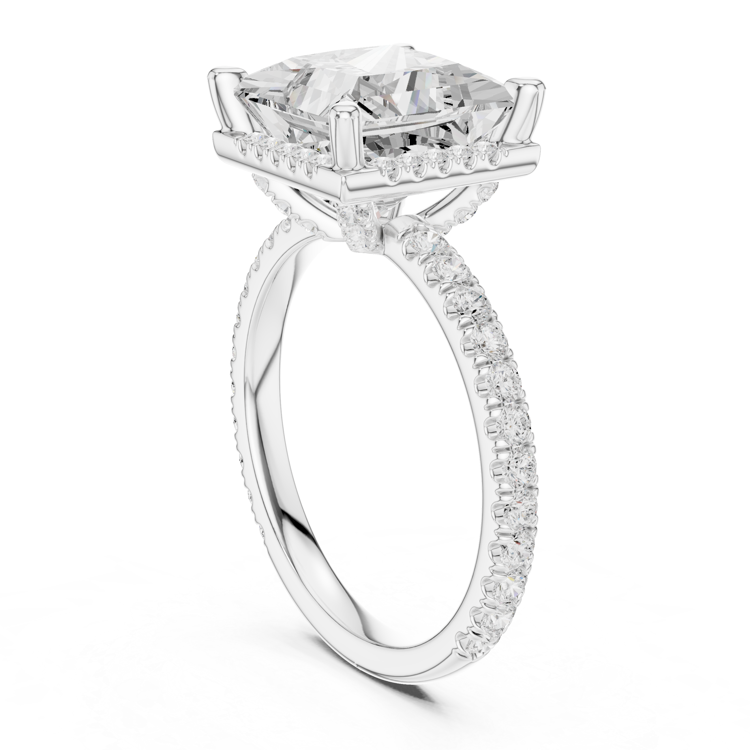 Pave Set Princess Diamond Hidden Halo Ring