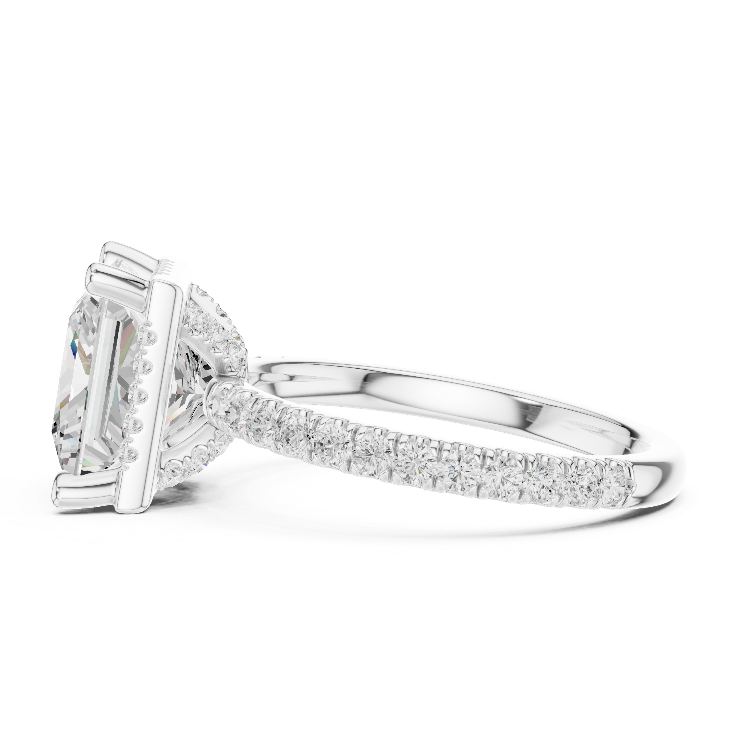 Pave Set Princess Diamond Hidden Halo Ring