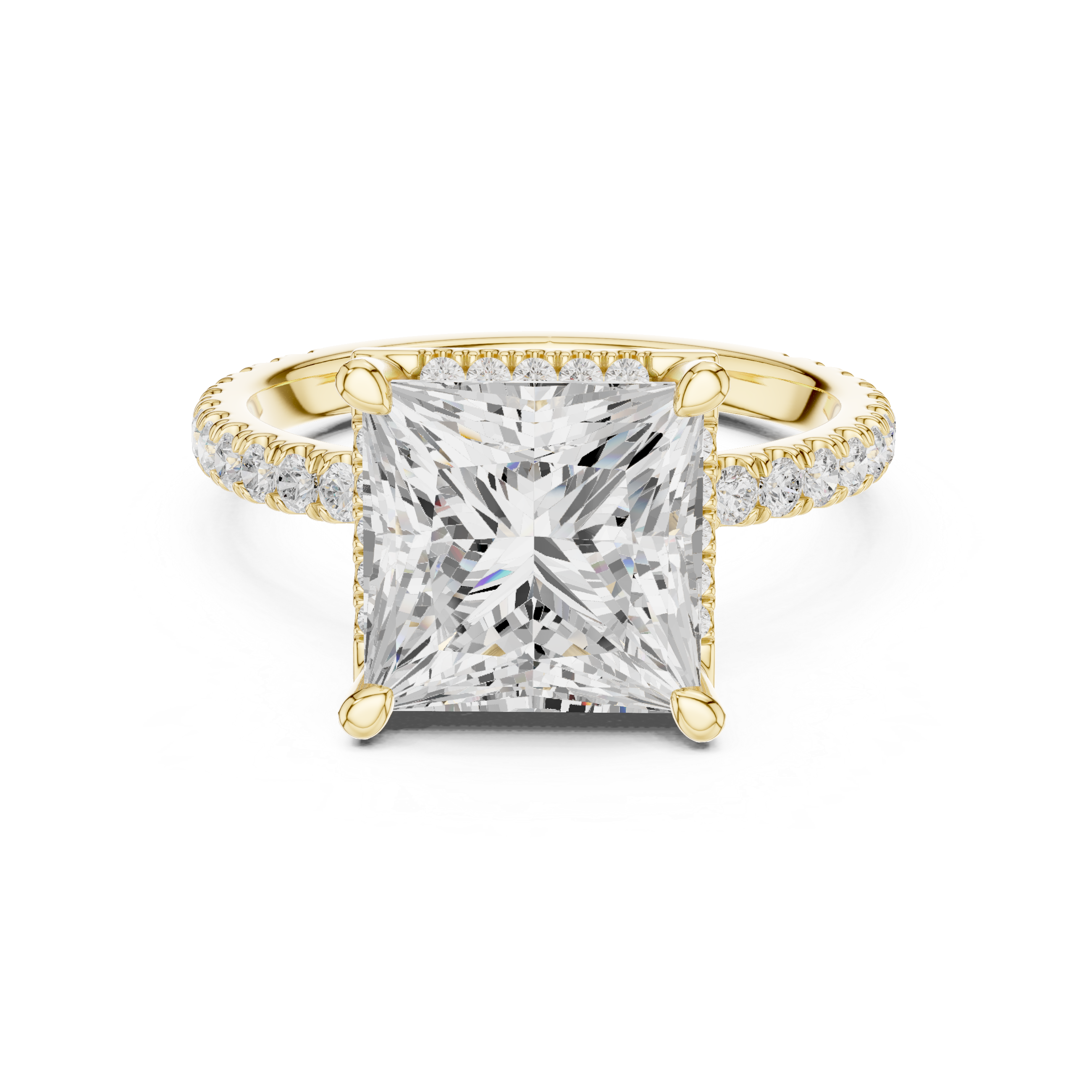 Pave Set Princess Diamond Hidden Halo Ring