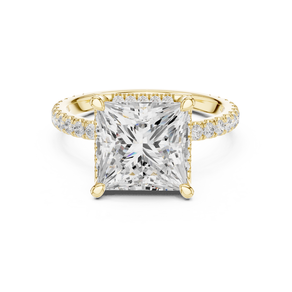 Pave Set Princess Diamond Hidden Halo Ring