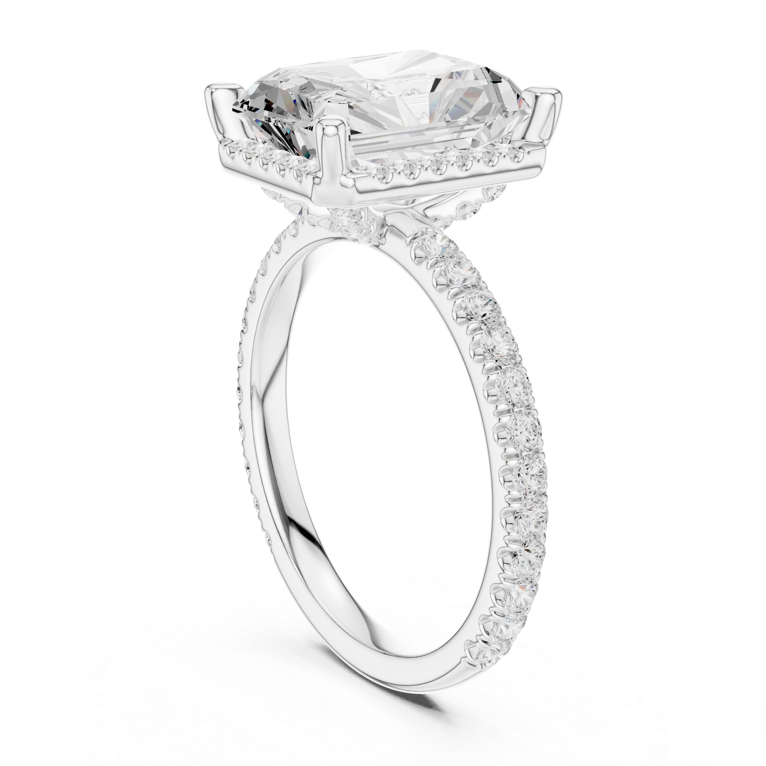Pave Set Radiant Diamond Hidden Halo Ring