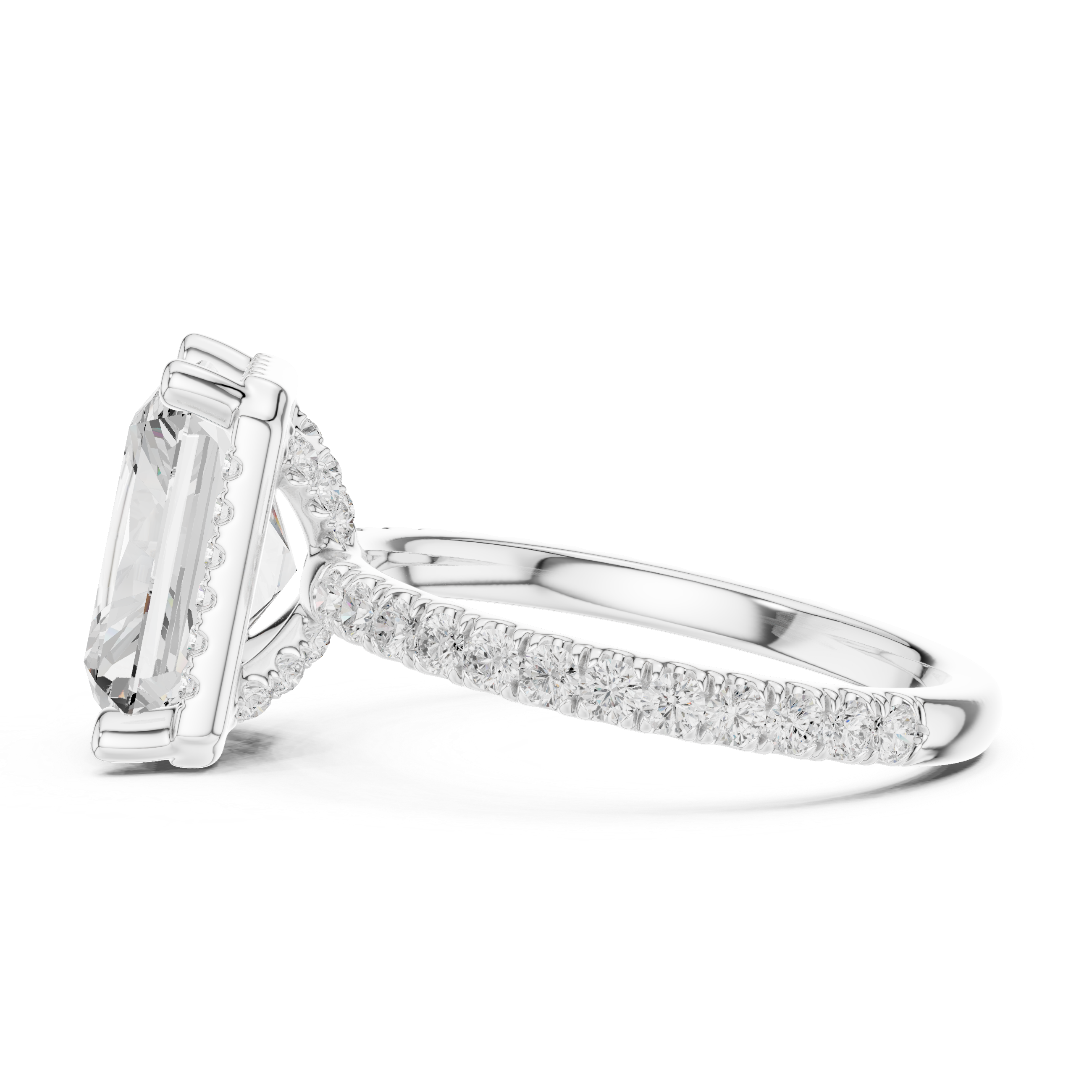 Pave Set Radiant Diamond Hidden Halo Ring