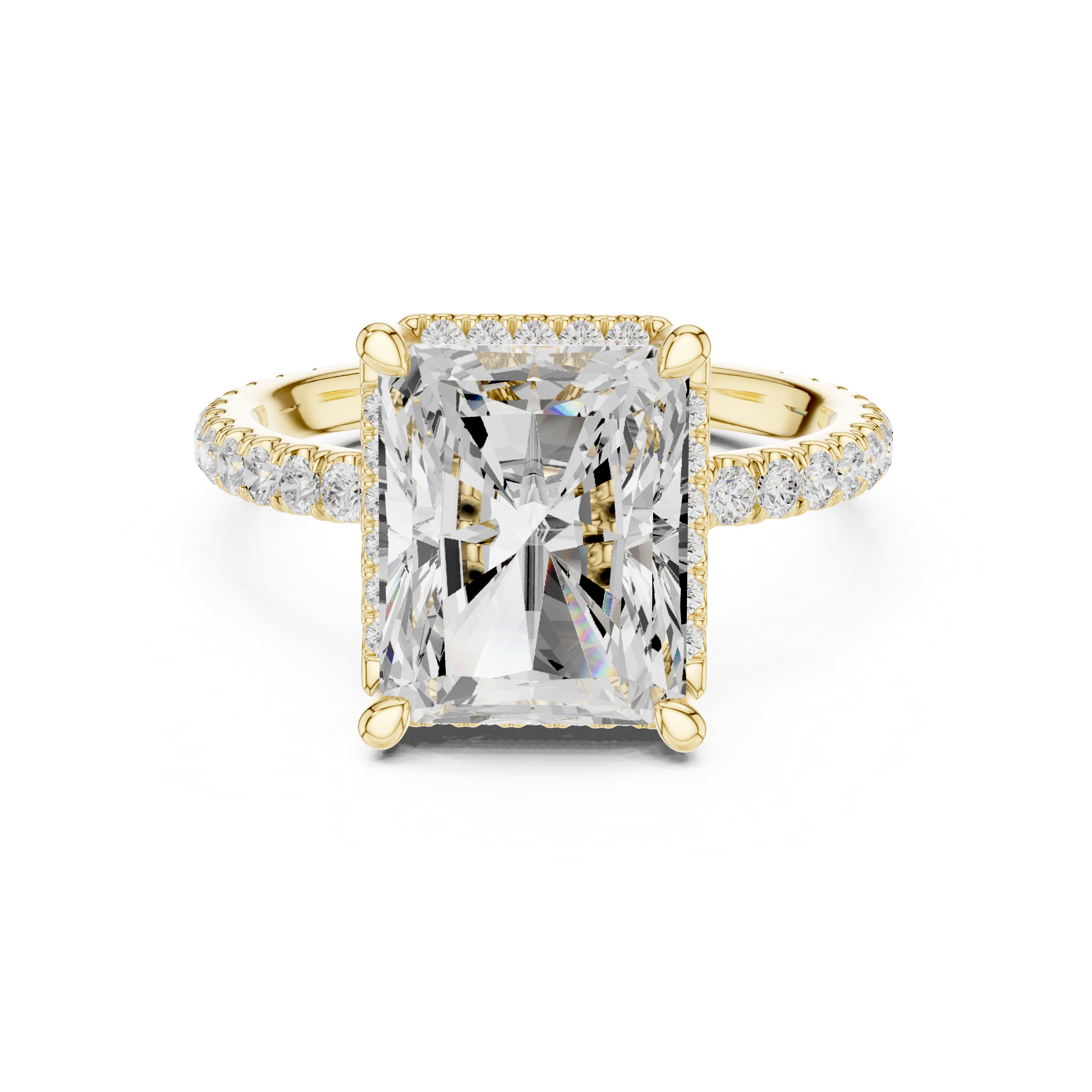 Pave Set Radiant Diamond Hidden Halo Ring