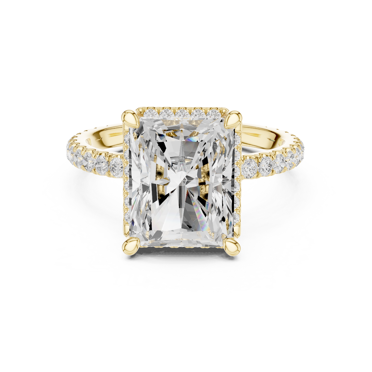 Pave Set Radiant Diamond Hidden Halo Ring