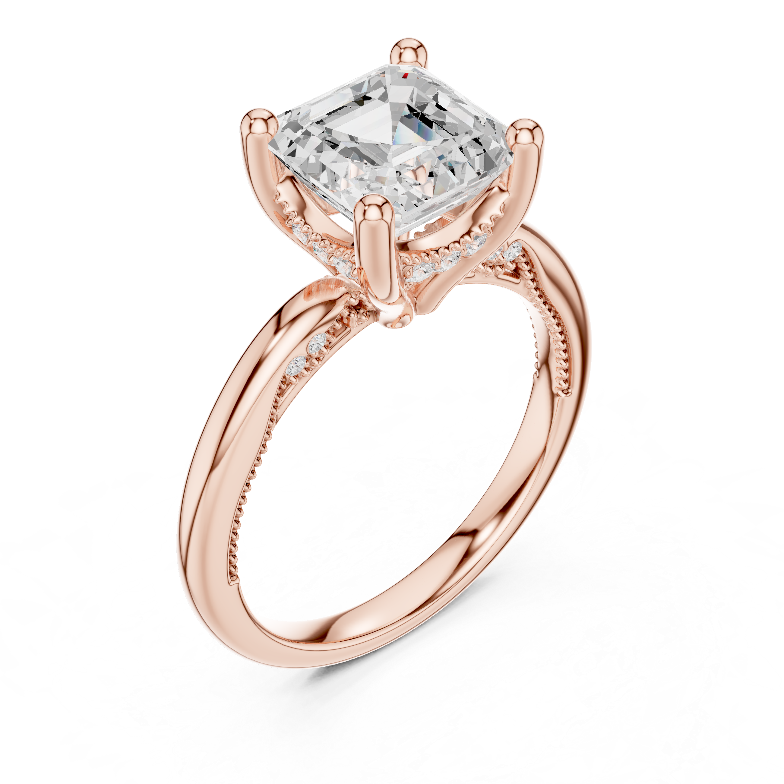 Solitaire Asscher Diamond Migraine Under-Halo Accents Ring