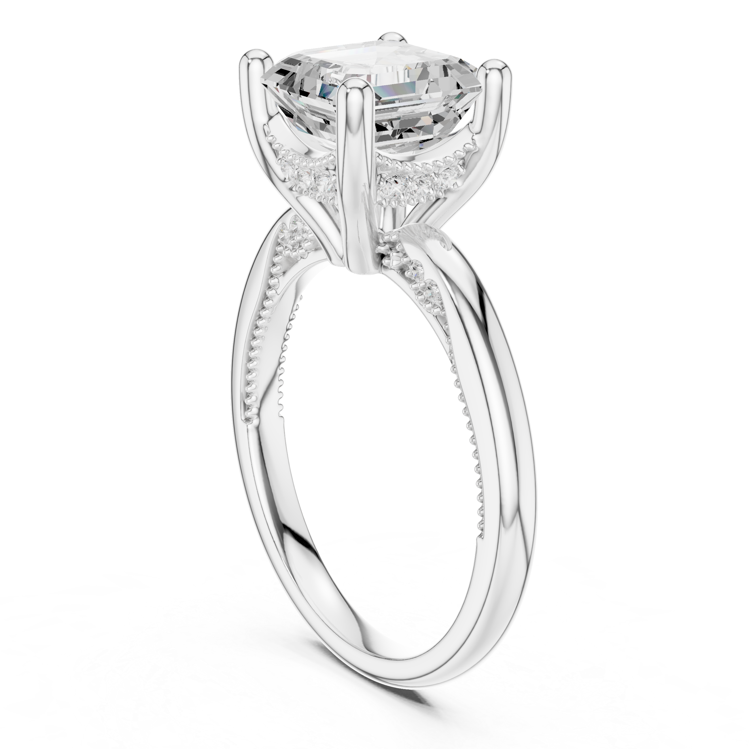 Solitaire Asscher Diamond Migraine Under-Halo Accents Ring