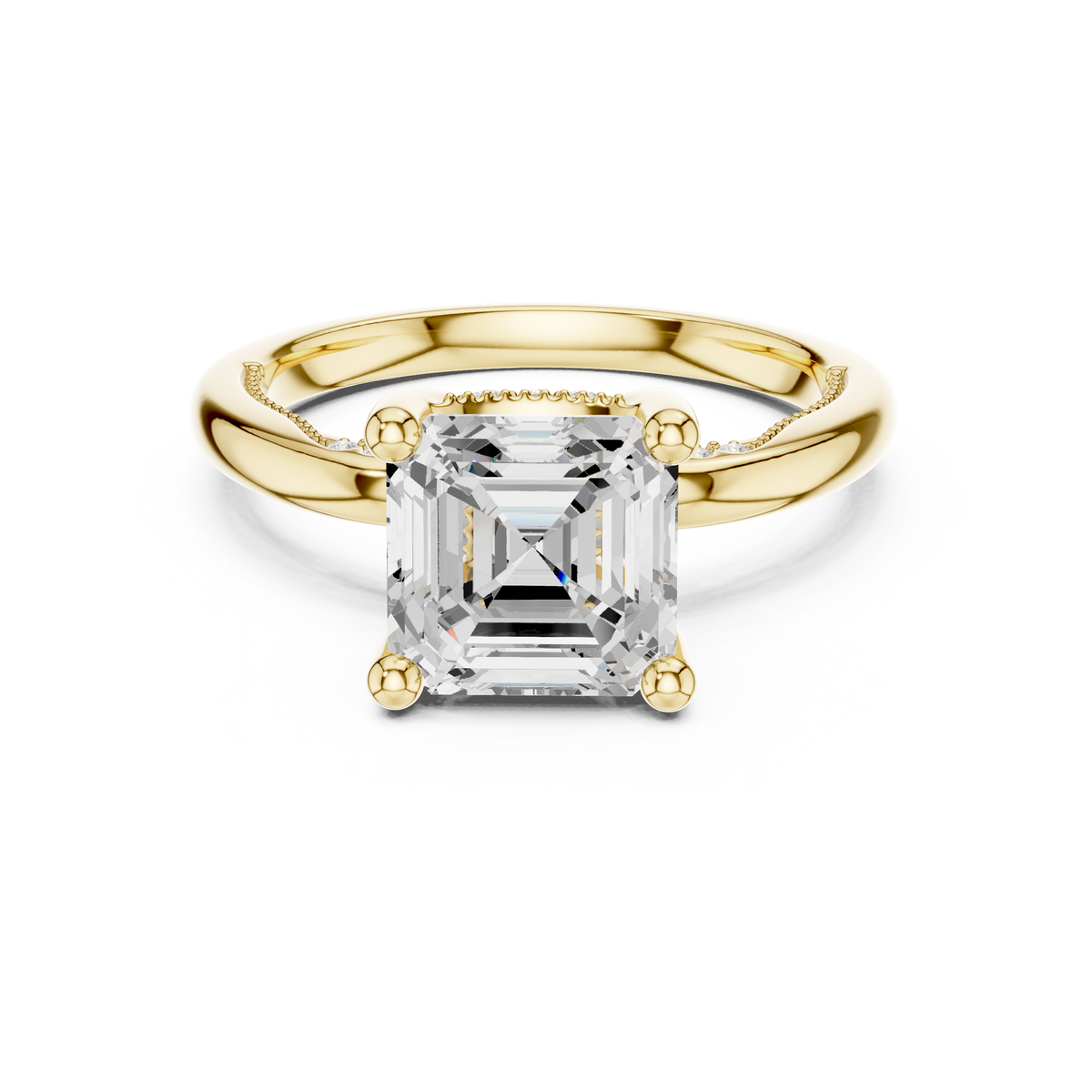 Solitaire Asscher Diamond Migraine Under-Halo Accents Ring