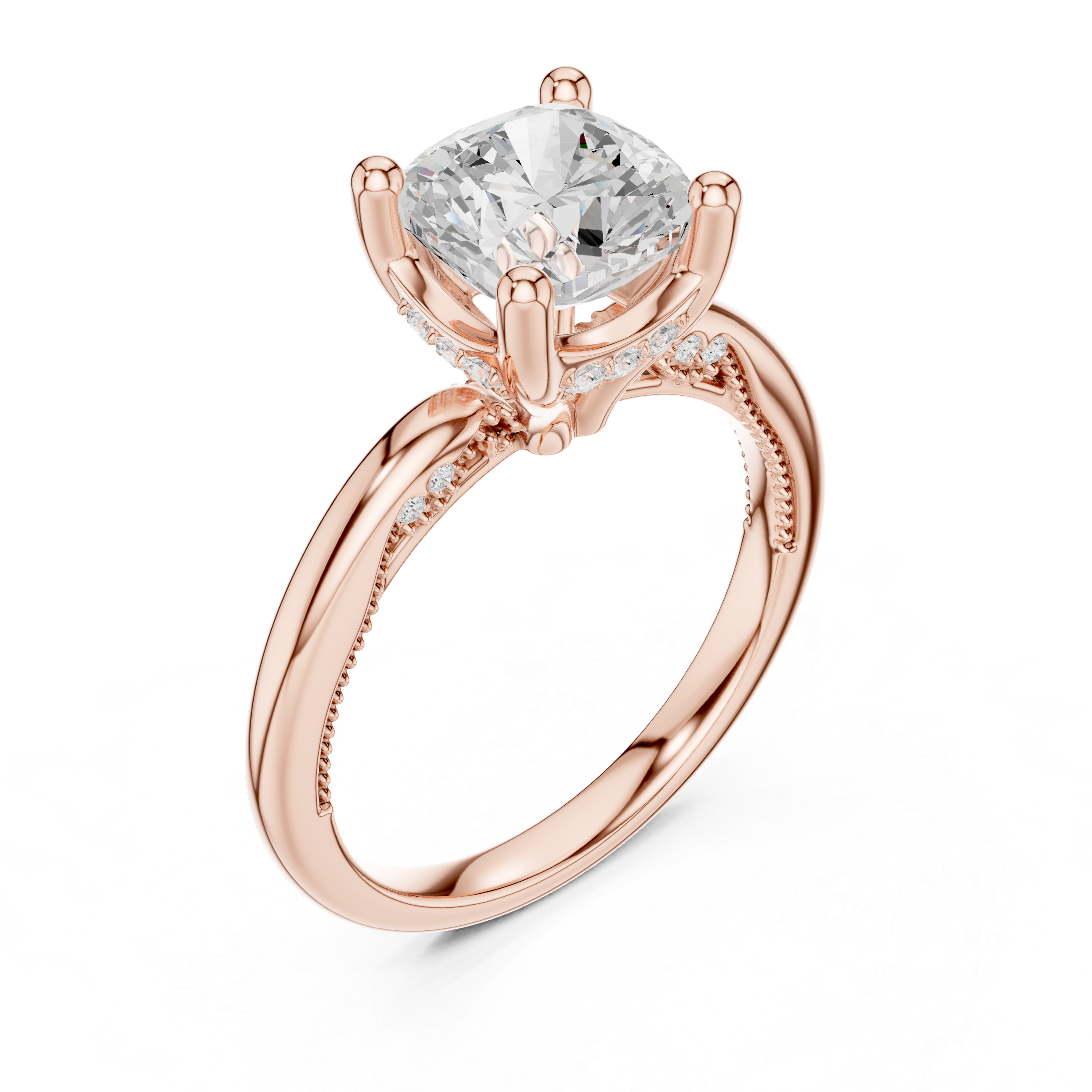 Solitaire Cushion Diamond Migraine Under-Halo Accents Ring